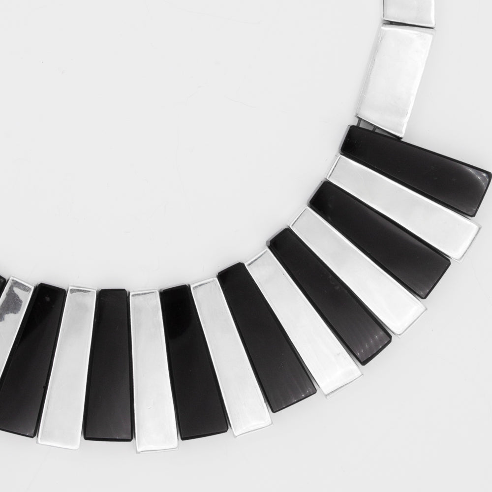 Sterling Silver Black Onyx Piano Necklace