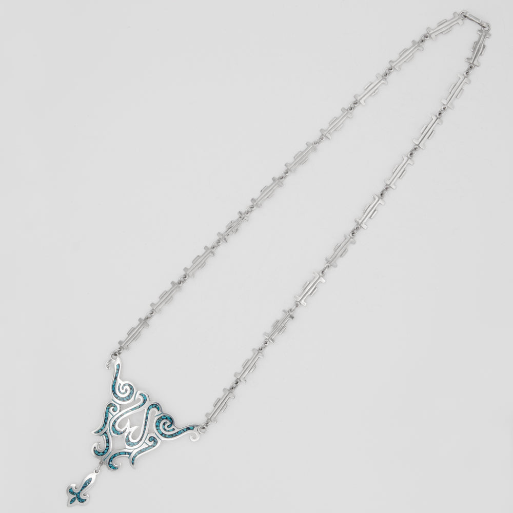 Sterling Silver Feathered Path Faux Turquoise Necklace