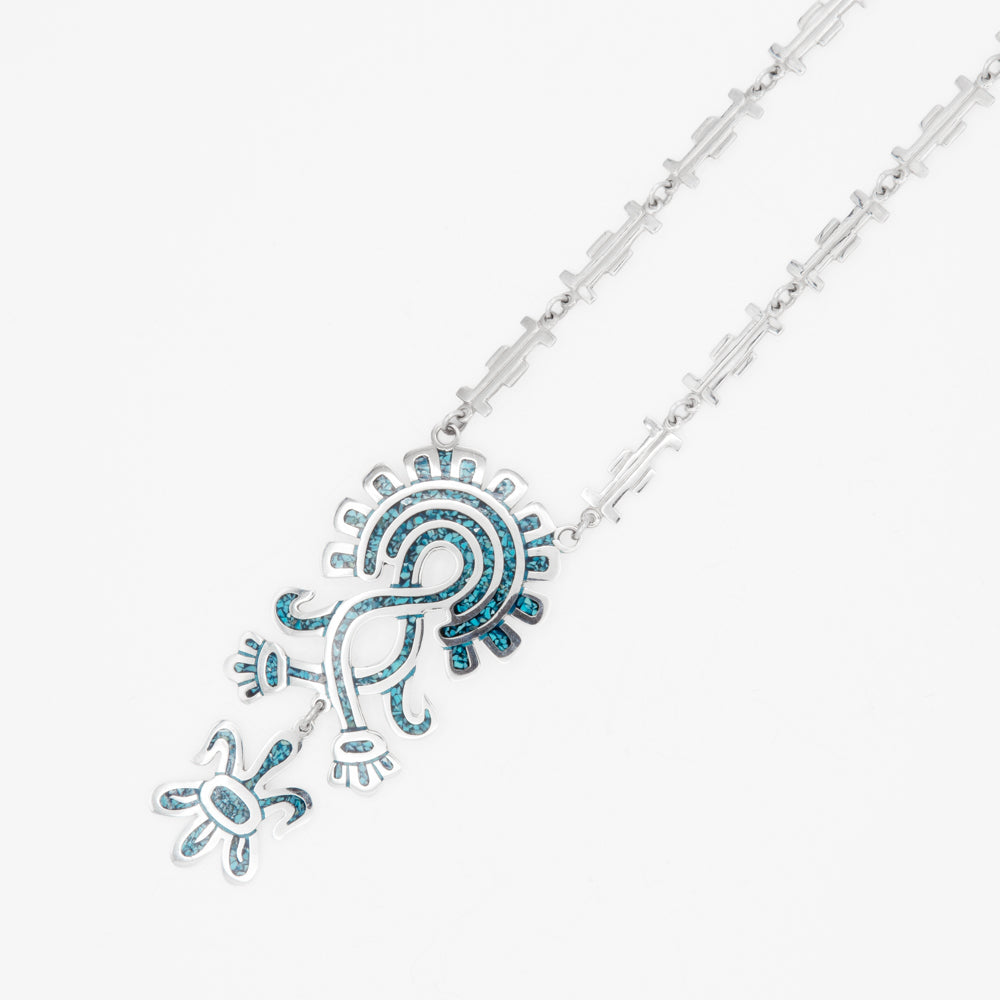 Sterling Silver Glyph of the Wind Faux Turquoise Necklace