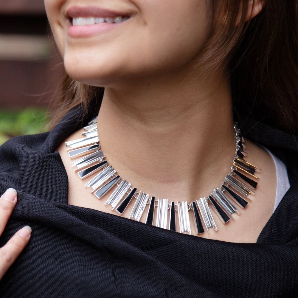 Sterling Silver Chimes Black Onyx Necklace