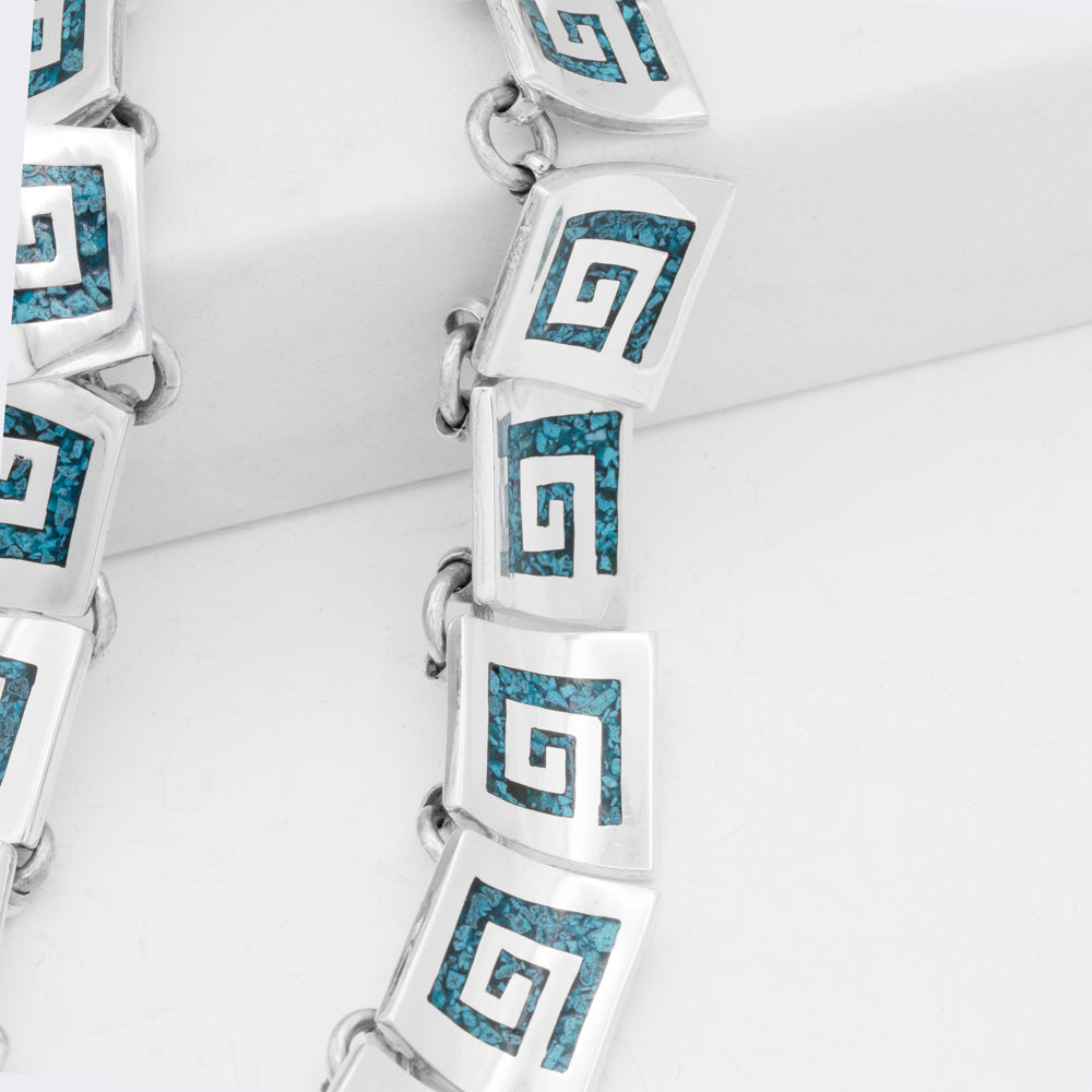 Sterling Silver Turquoise Maze Necklace