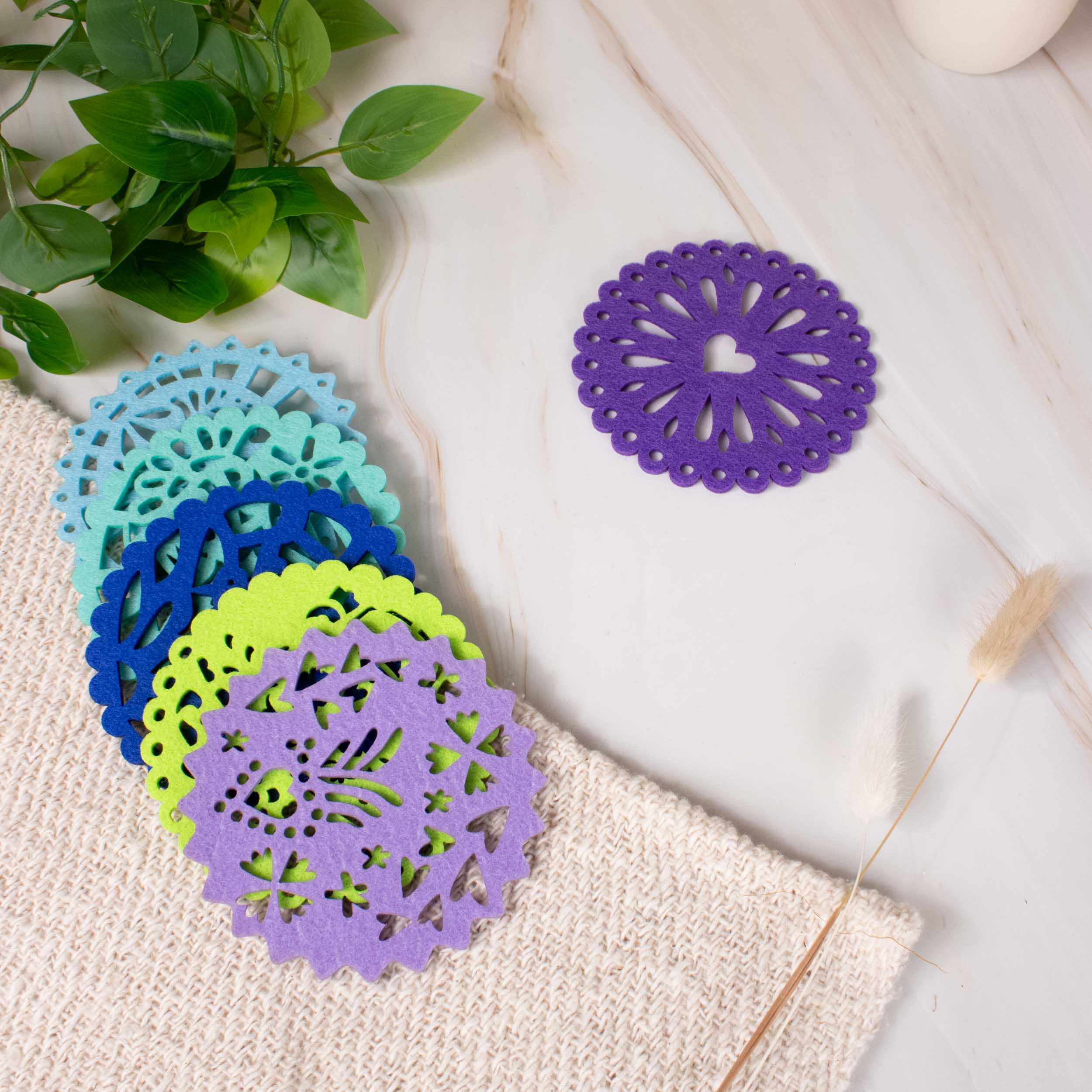 Fun "Papel Picado" Felt Round Coasters (Set of 6)