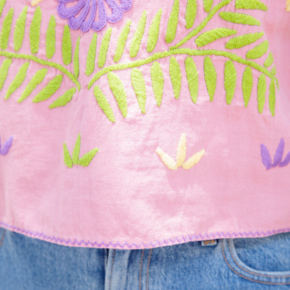 Carranza Flutter Sleeve Embroidered Cropped Blouse