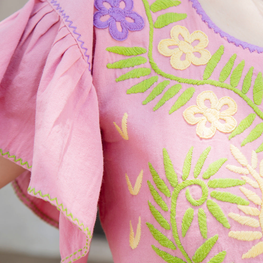 Carranza Flutter Sleeve Embroidered Cropped Blouse