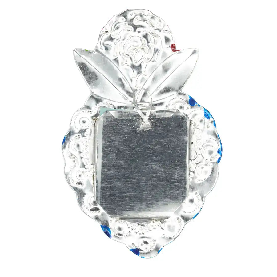 Medium Mexican Crown Milagro Tin Heart with Mirror