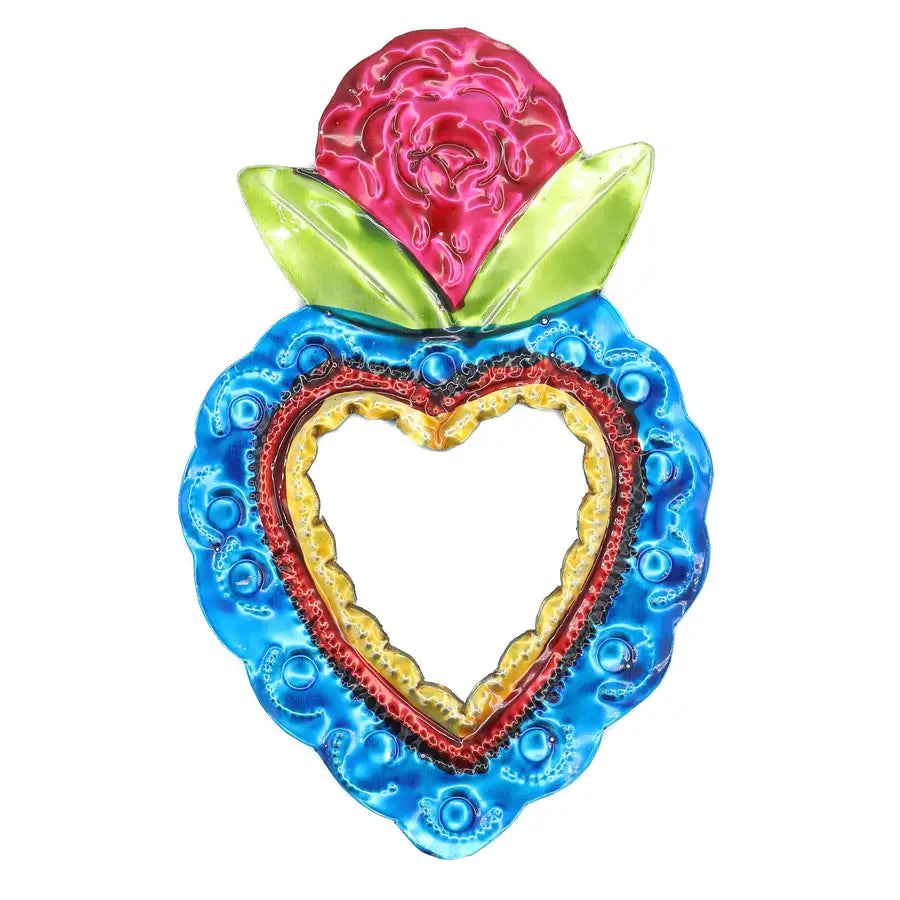 Medium Mexican Crown Milagro Tin Heart with Mirror