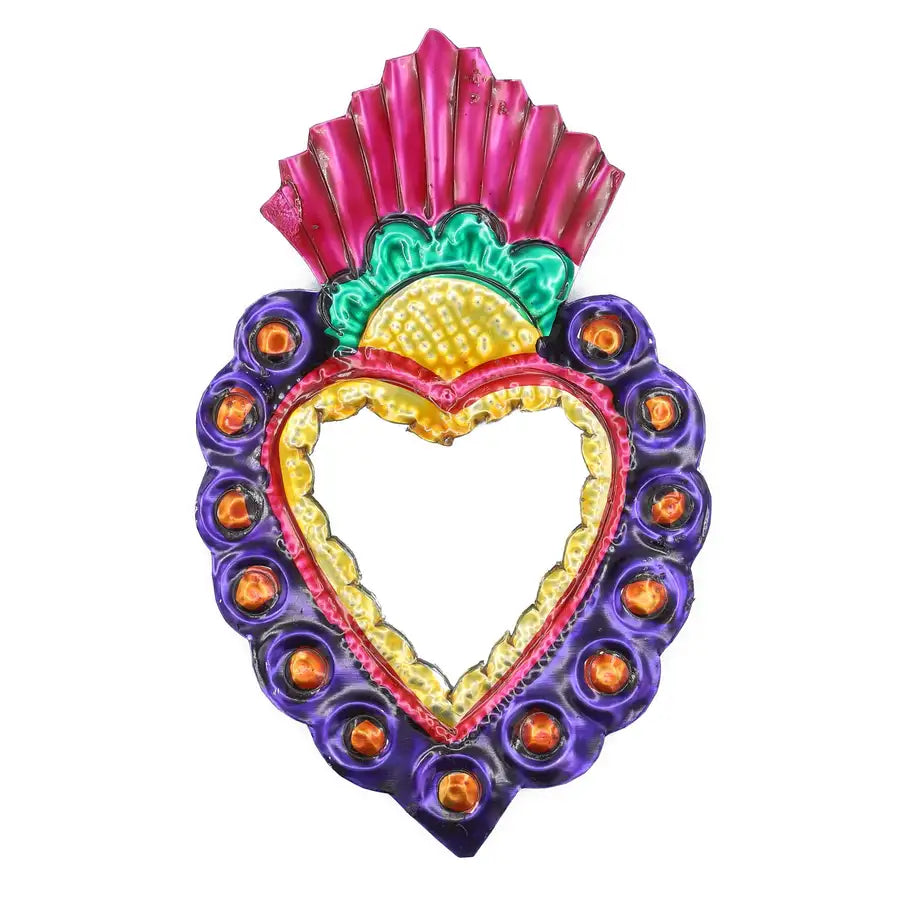 Medium Mexican Crown Milagro Tin Heart with Mirror