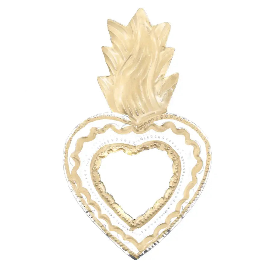 Medium Mexican Crown Milagro Tin Heart with Mirror