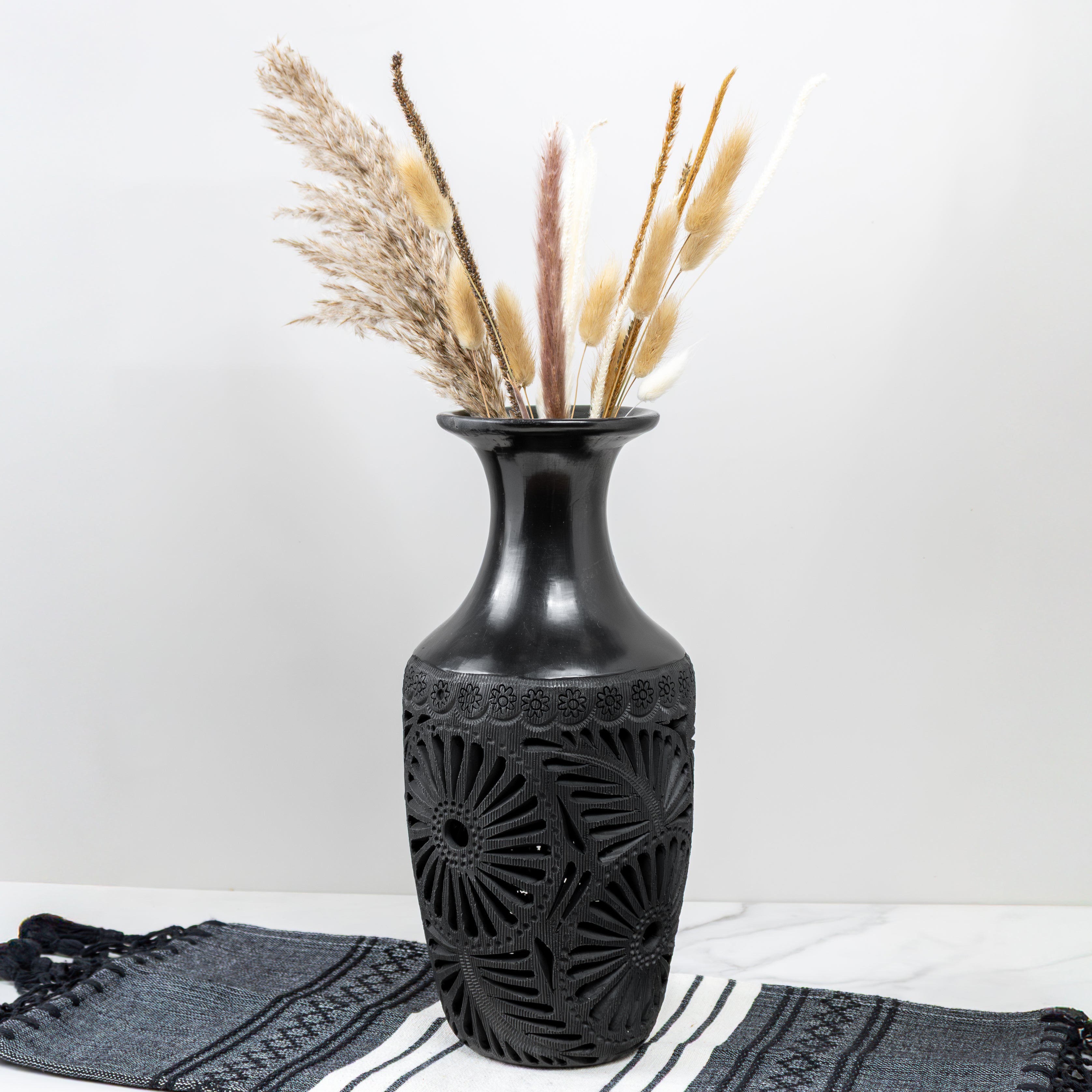 Barro Negro, Black Clay Openwork Decorative Vase