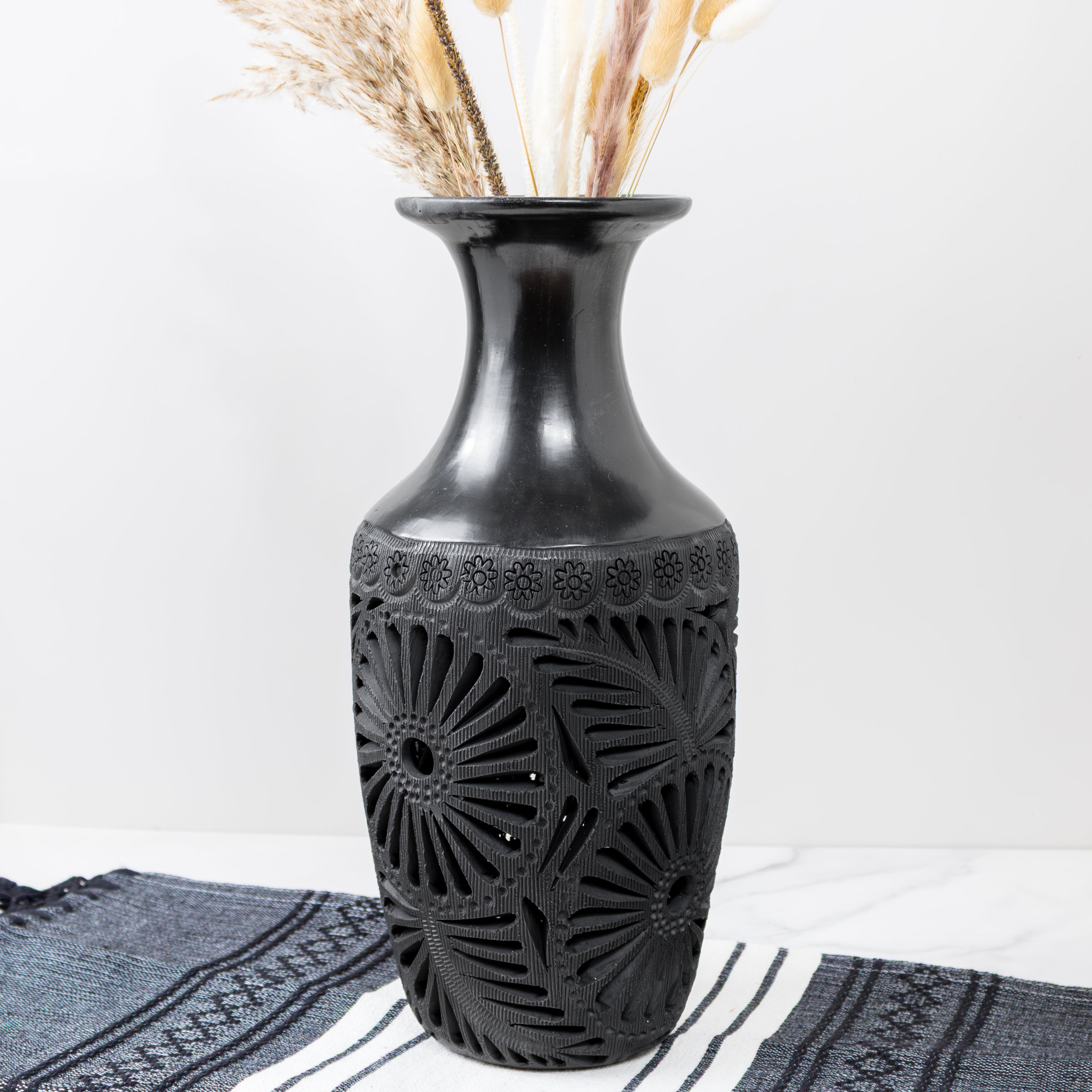 Barro Negro, Black Clay Openwork Decorative Vase
