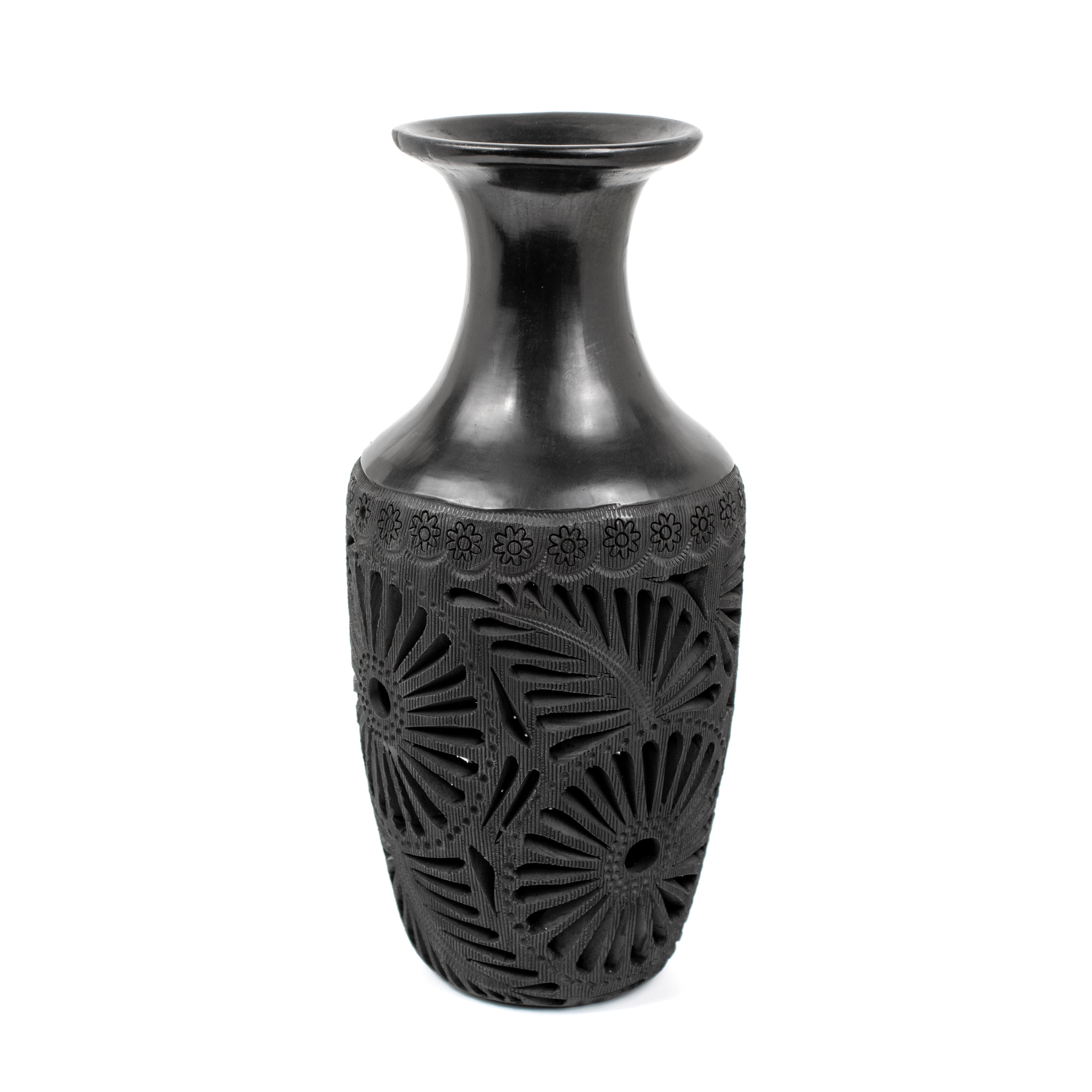 Barro Negro, Black Clay Openwork Decorative Vase