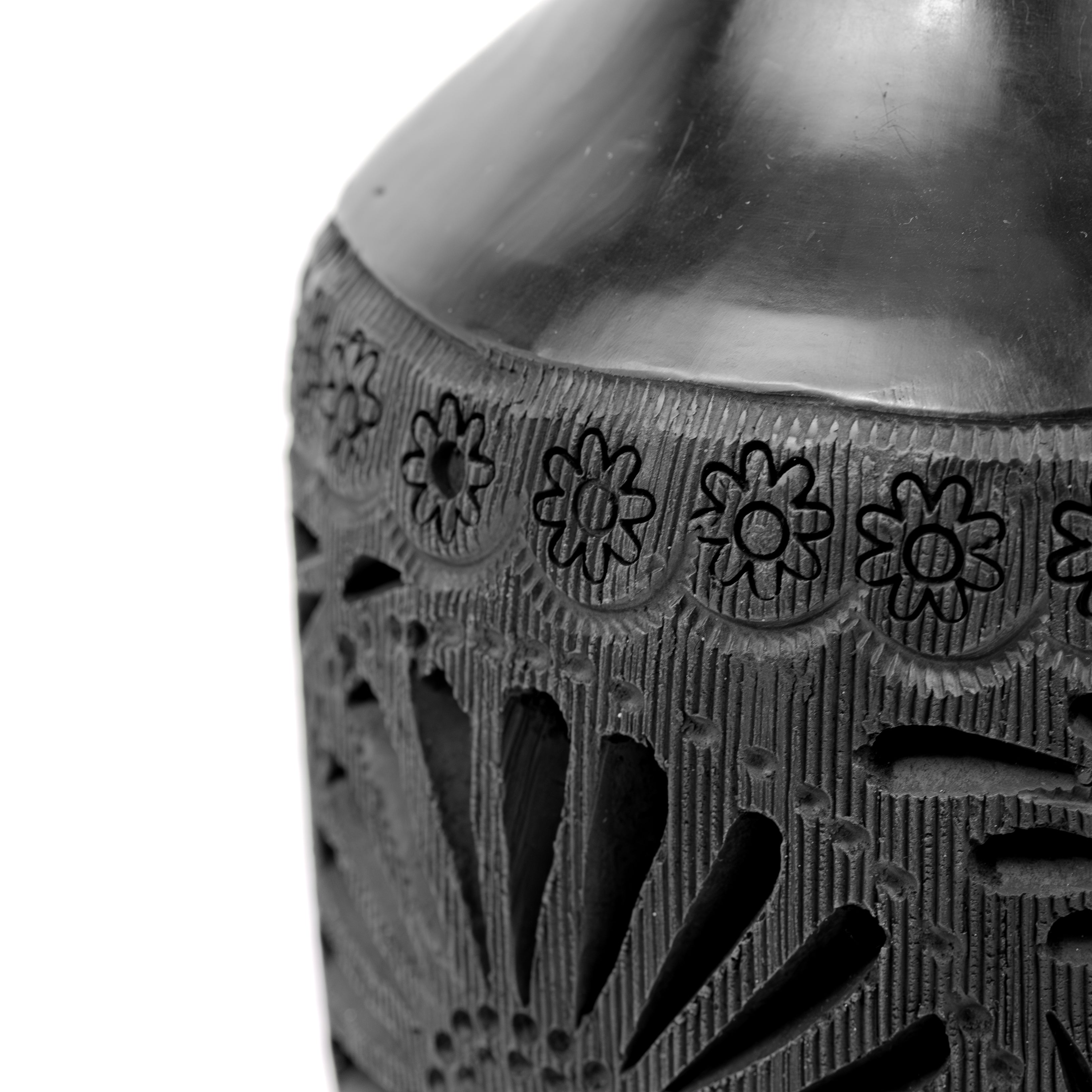 Barro Negro, Black Clay Openwork Decorative Vase