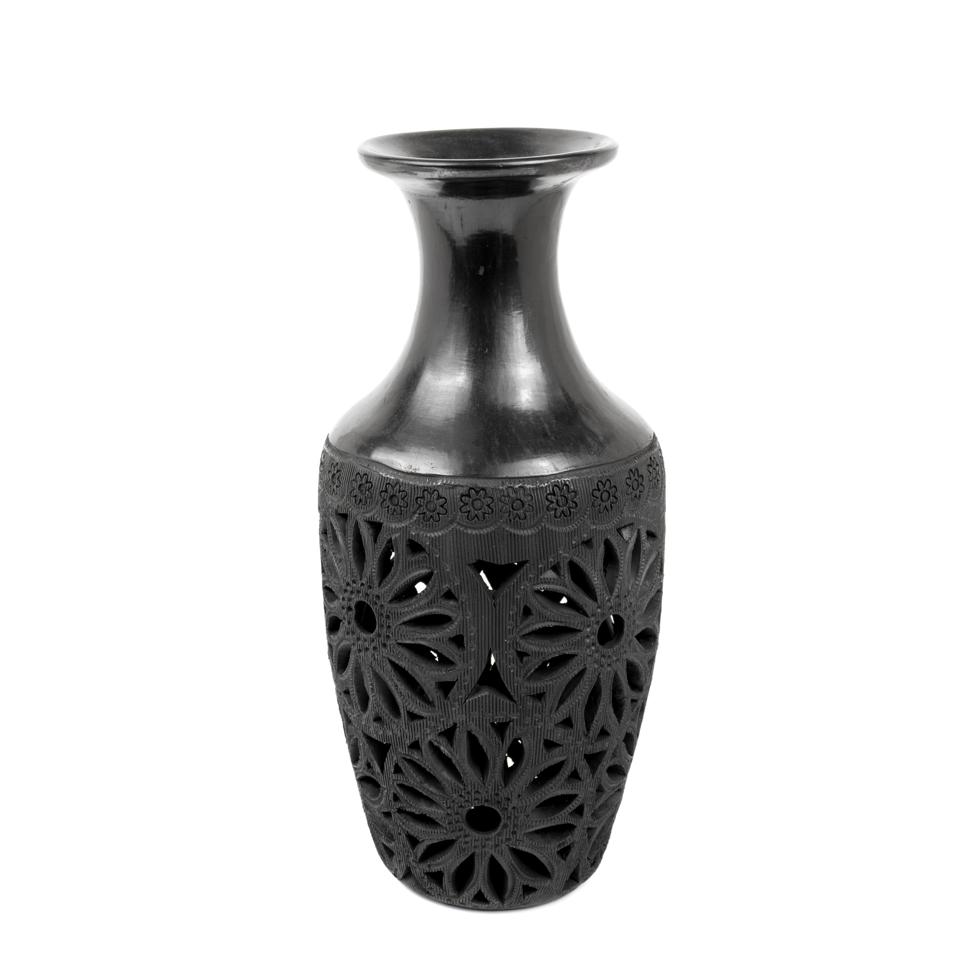 Barro Negro, Black Clay Openwork Decorative Vase