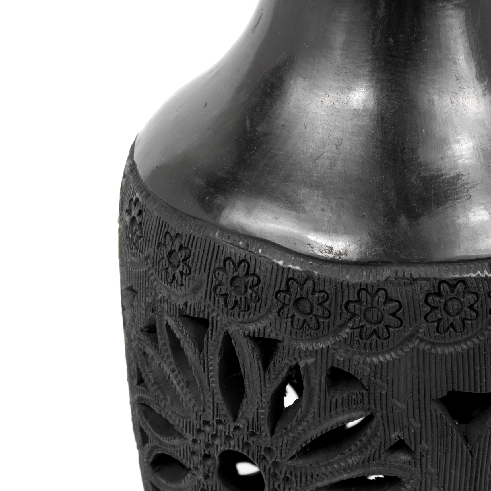 Barro Negro, Black Clay Openwork Decorative Vase