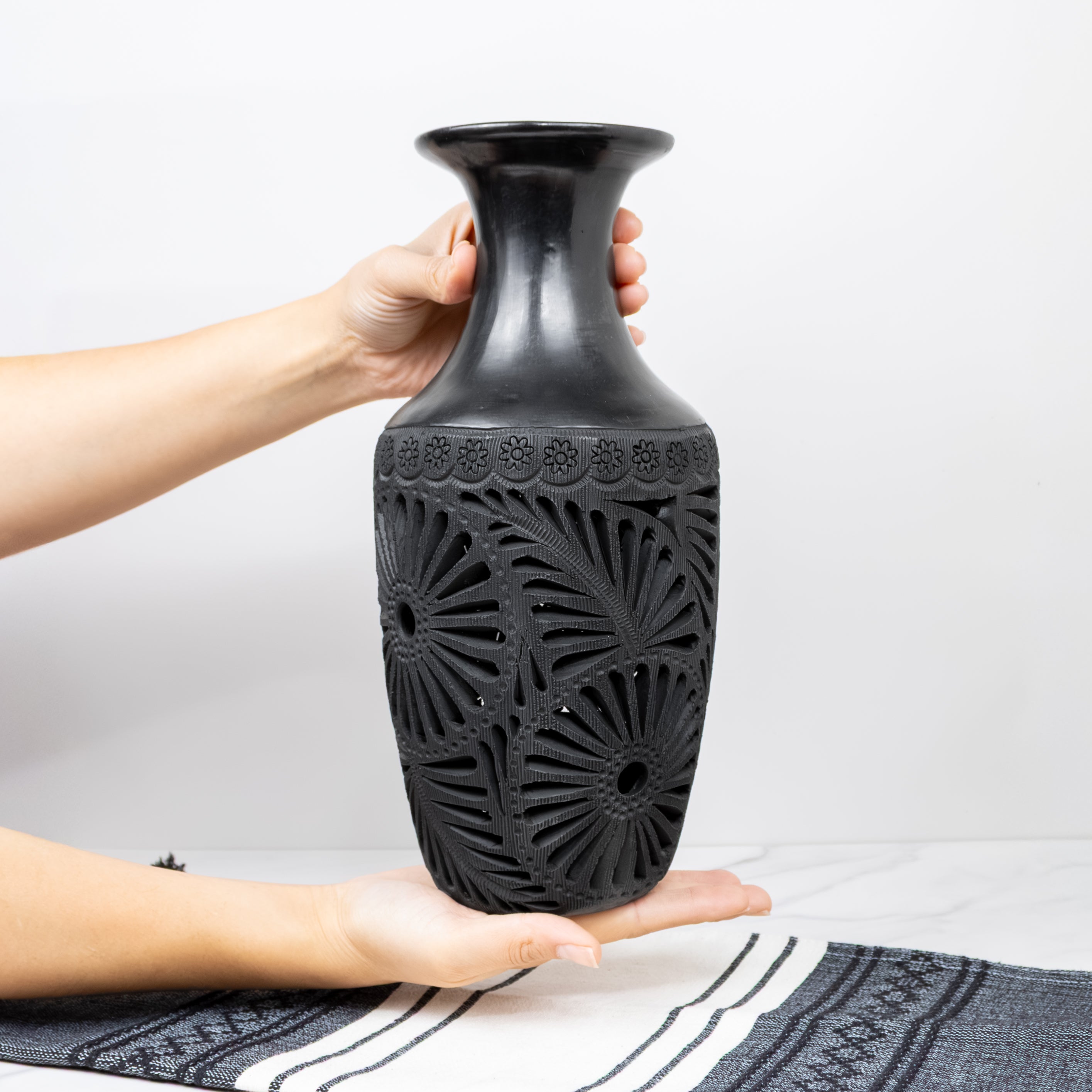 Barro Negro, Black Clay Openwork Decorative Vase