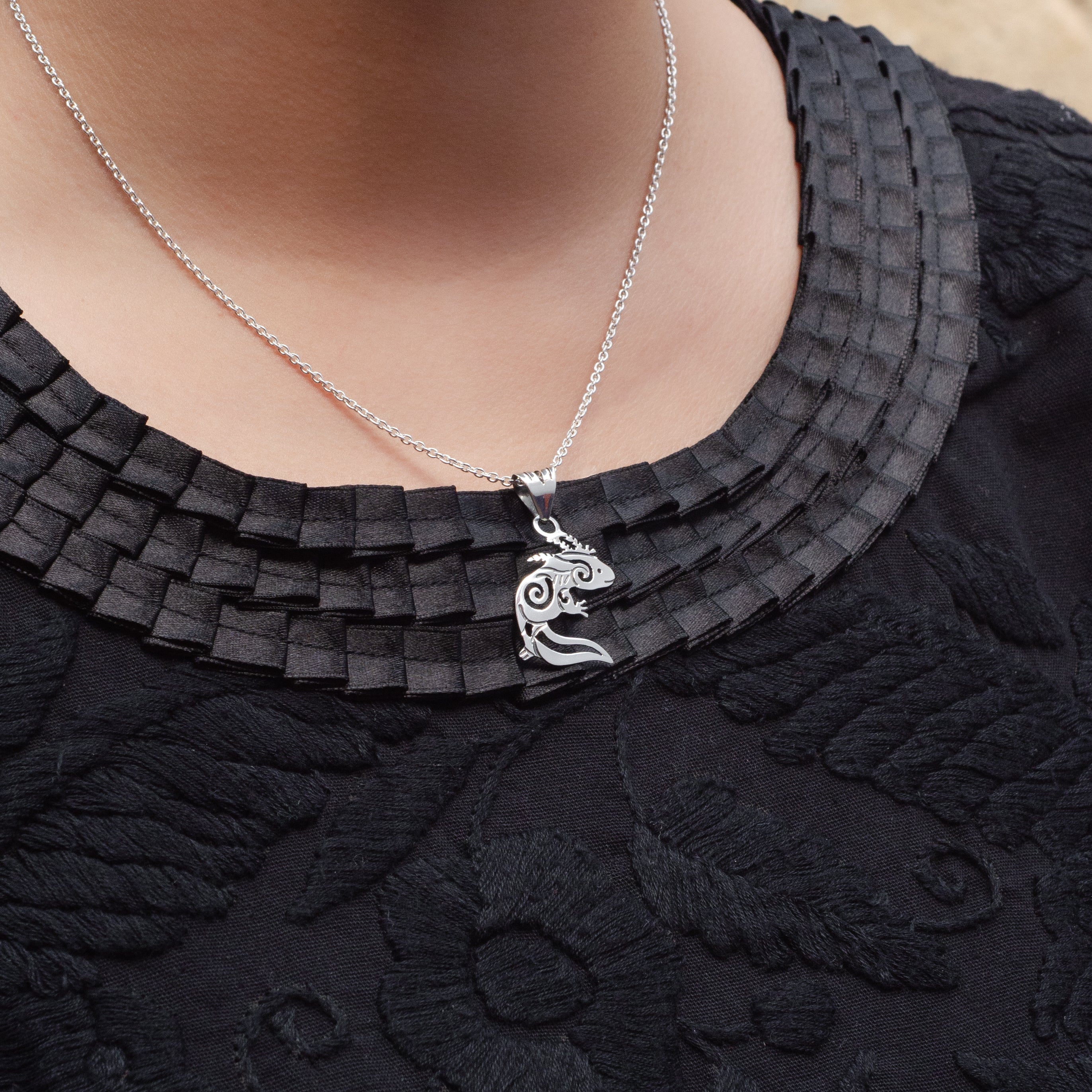 Sterling Silver Delicate Axolotl Pendant