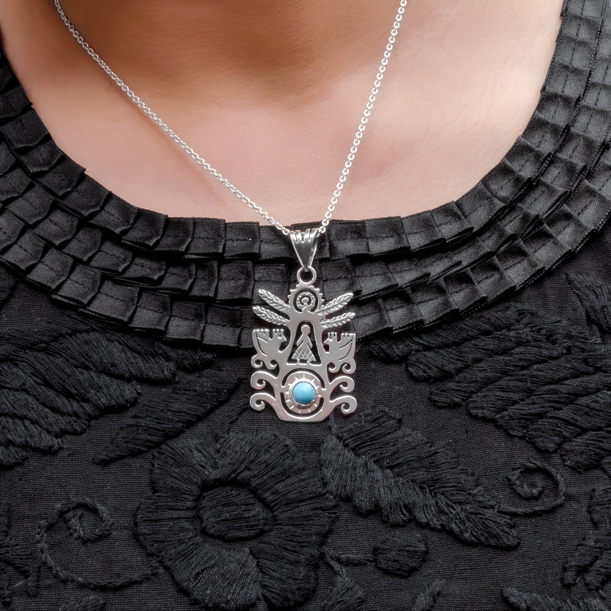 Sterling Silver Eternal Blue Tree of Life Pendant