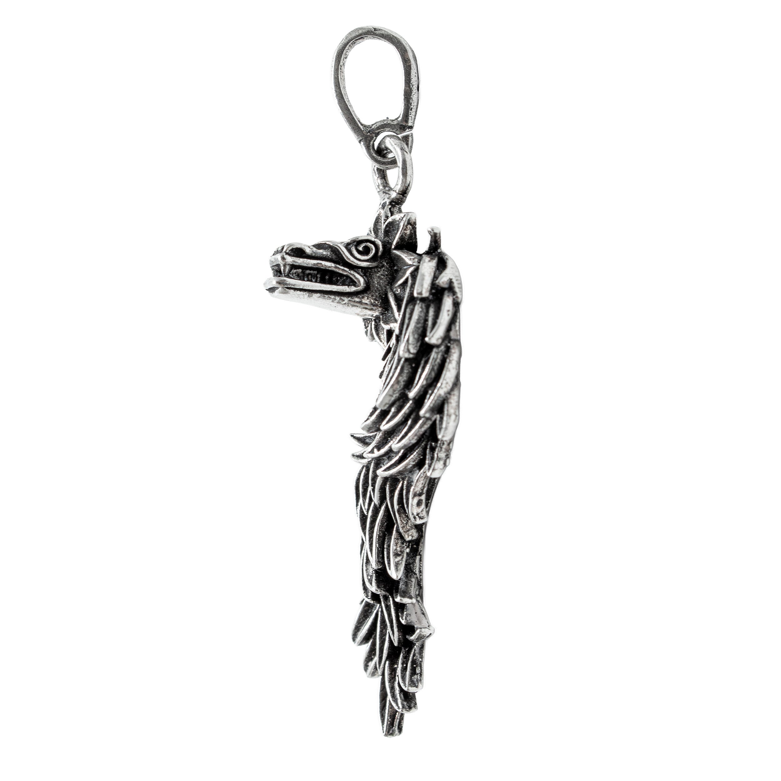 Sterling Silver Quetzalcoatl Feathered-Serpent Pendant