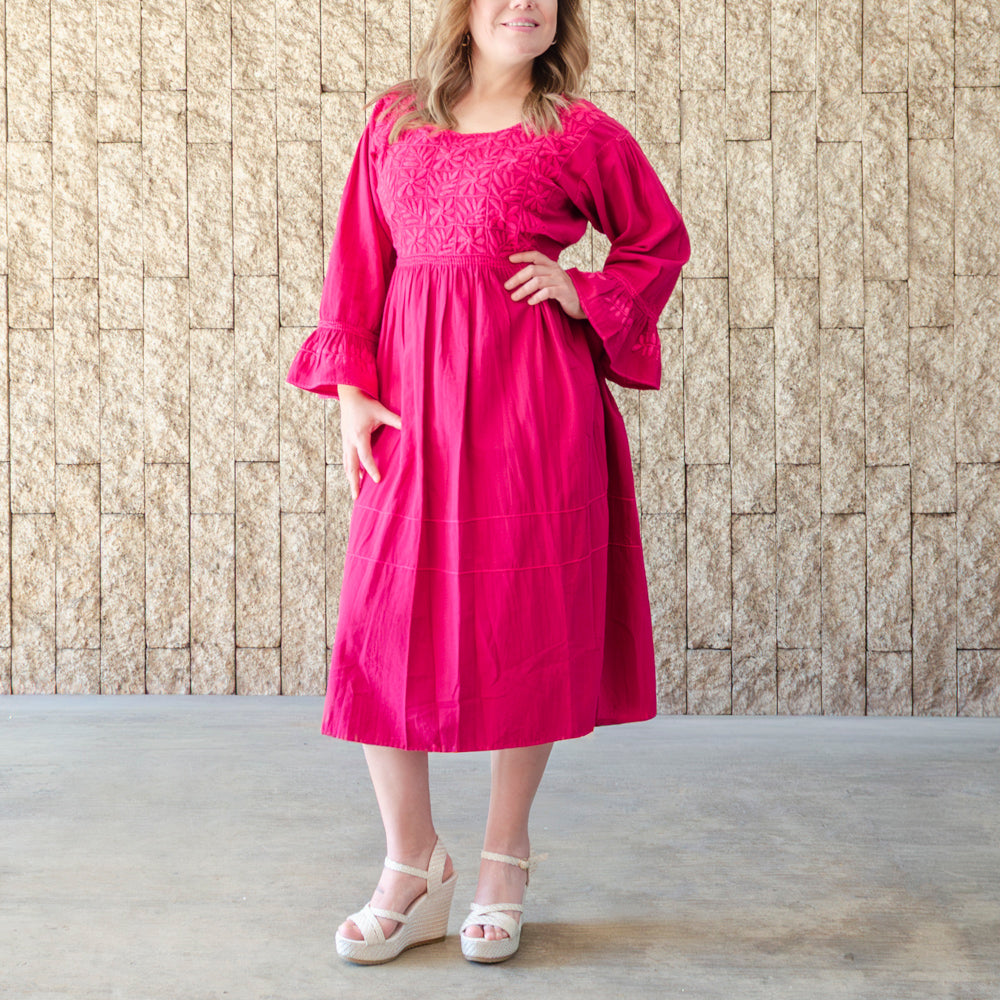 Carranza 3/4 Sleeve Embroidered Midi Dress