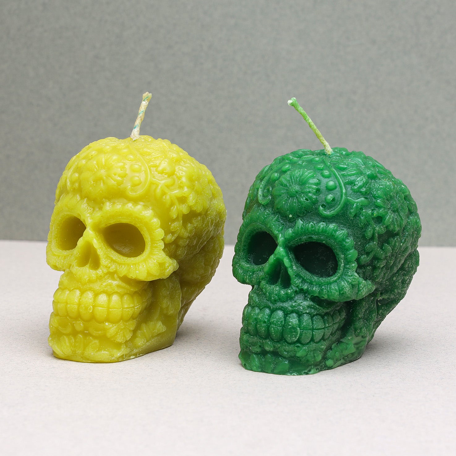 Sugar Skull with Flowers Candle