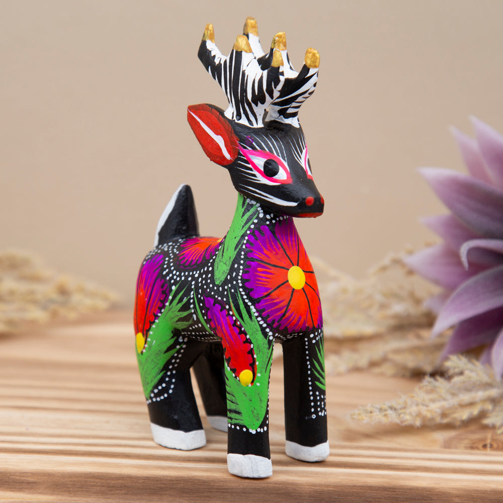 Large Hand Painted Deer Wooden Figurine