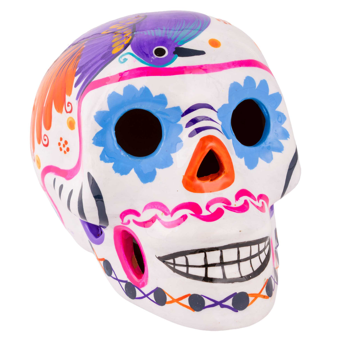 Hand-Painted Cempasuchil Lolo Limited Edition Clay Sugar Skulls