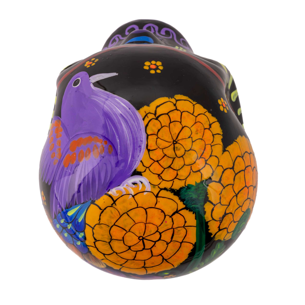 Hand-Painted Cempasuchil Lolo Limited Edition Clay Sugar Skulls