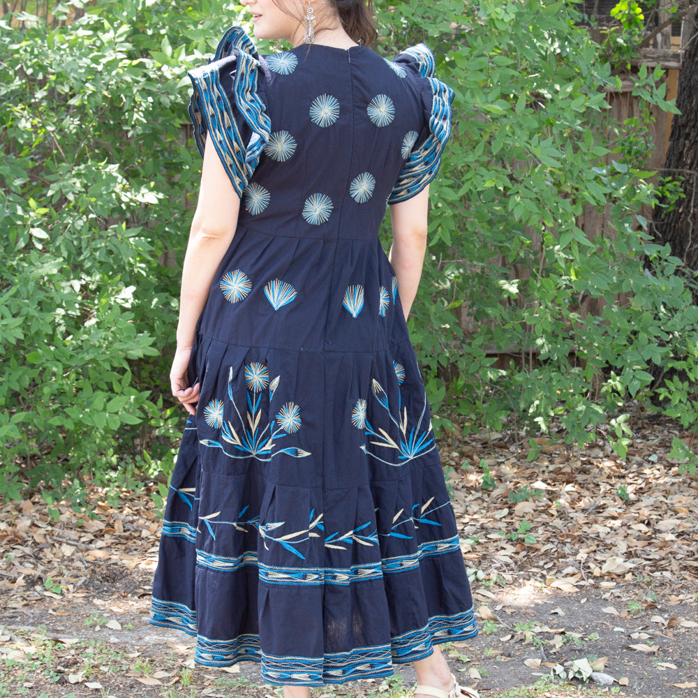 Xi Embroidered Blue Midi/Maxi Dress