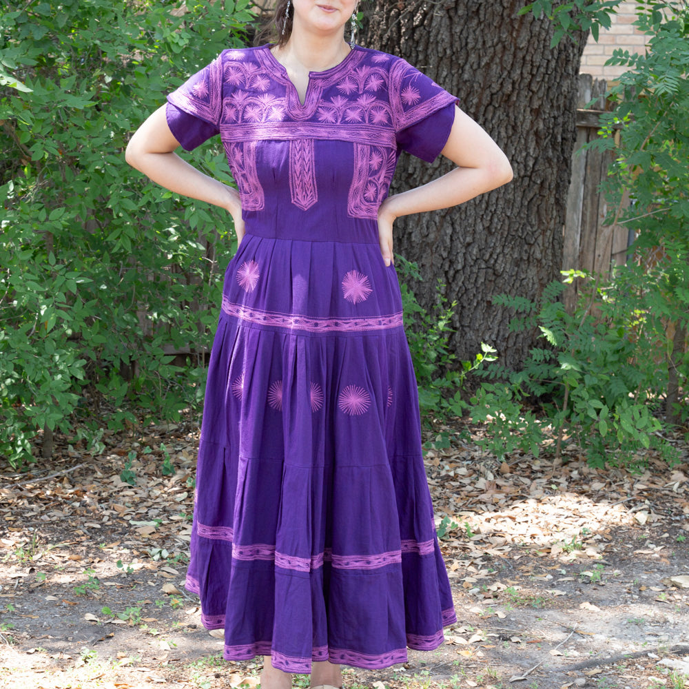 Tzatz Long Tiered Embroidered Dress