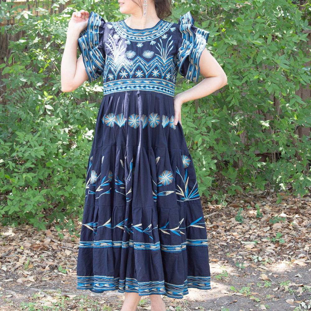 Xi Embroidered Blue Midi/Maxi Dress
