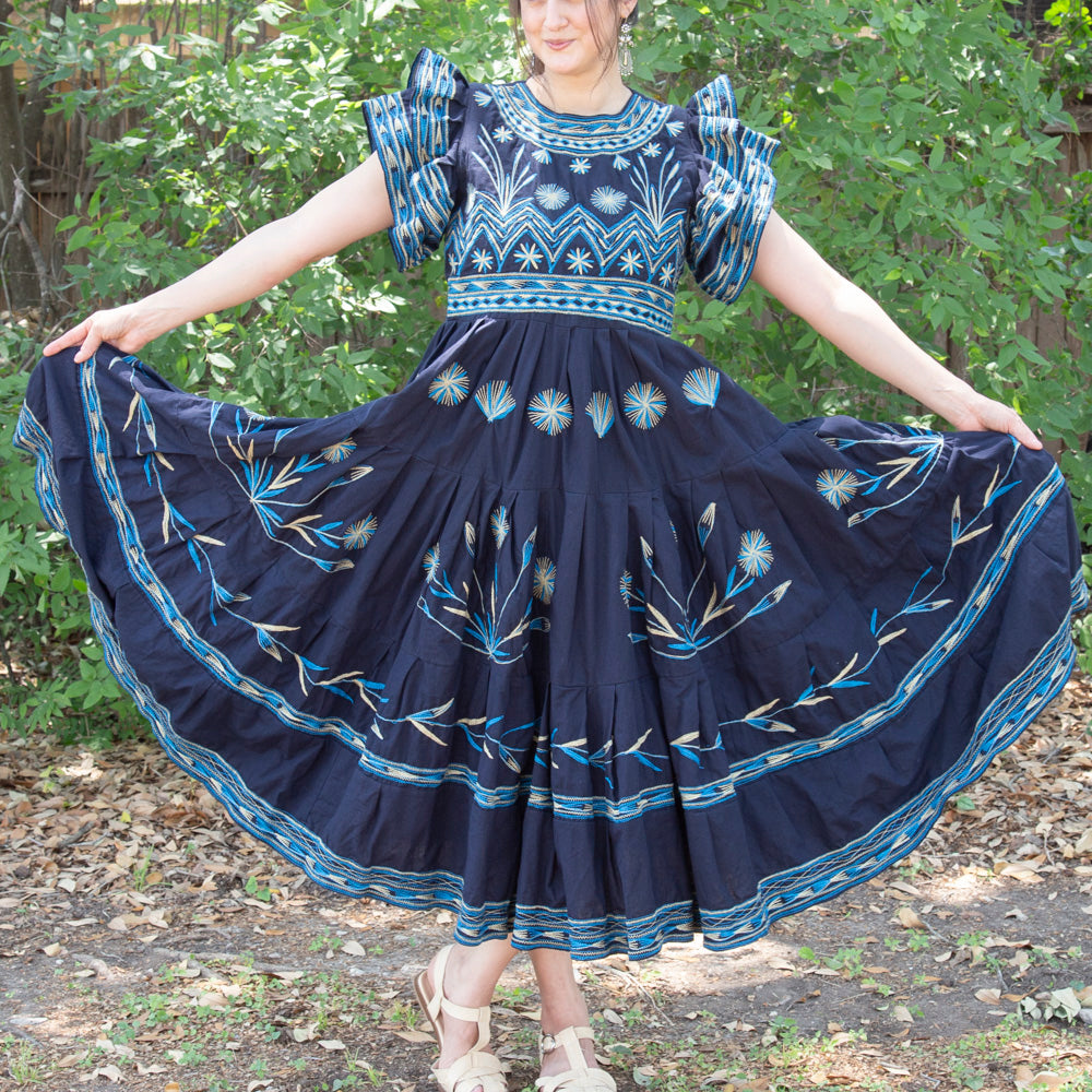 Xi Embroidered Blue Midi/Maxi Dress