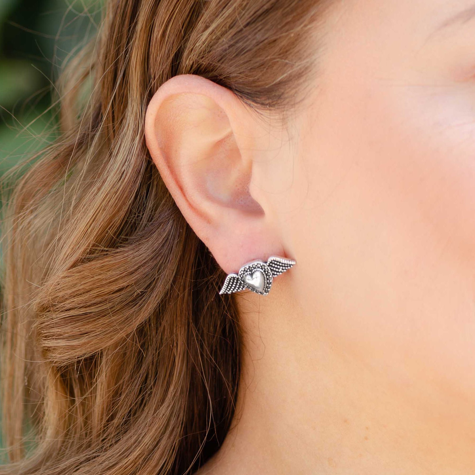 Sterling Silver Angel Heart Earrings