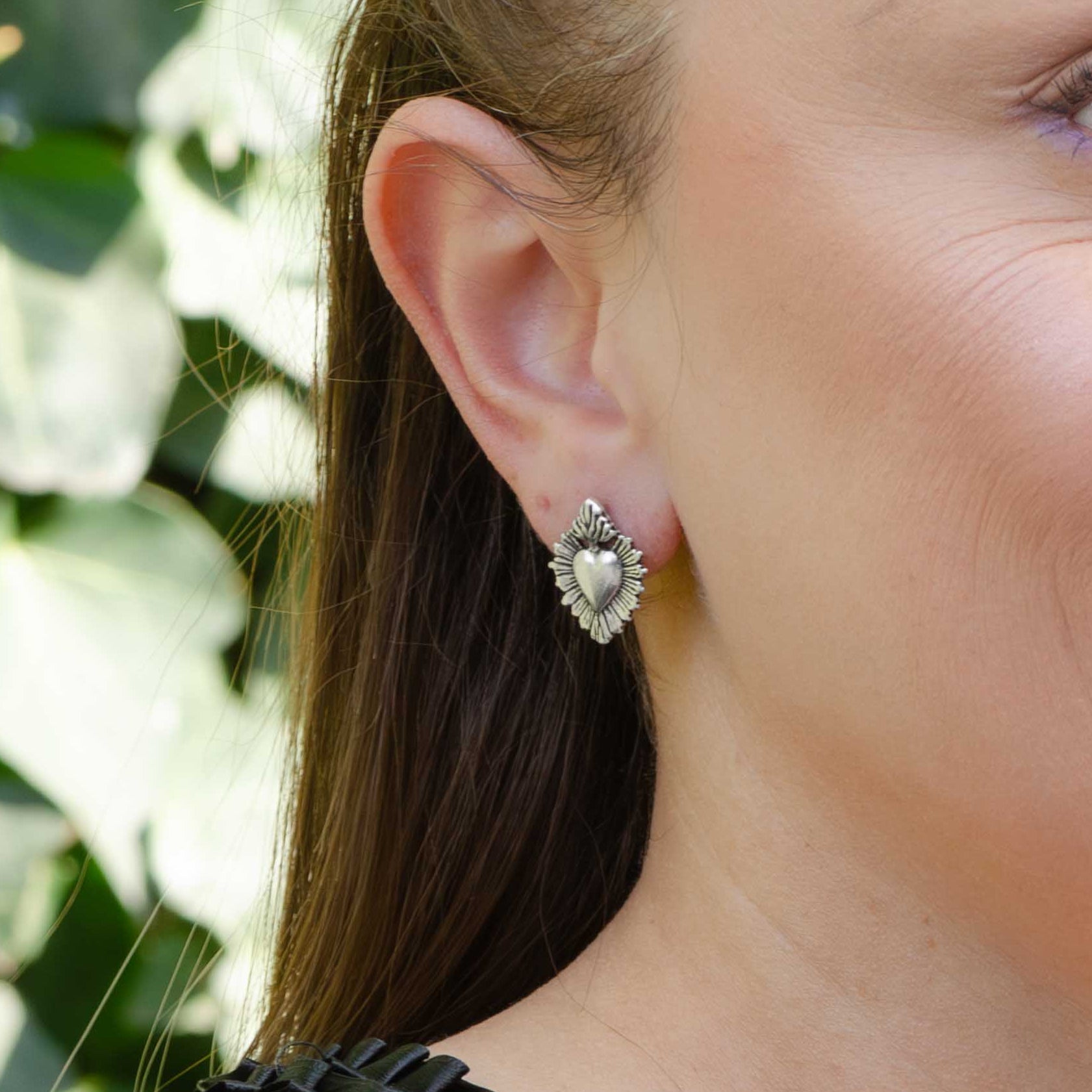 Sterling Silver Corazón Sagrado Earrings