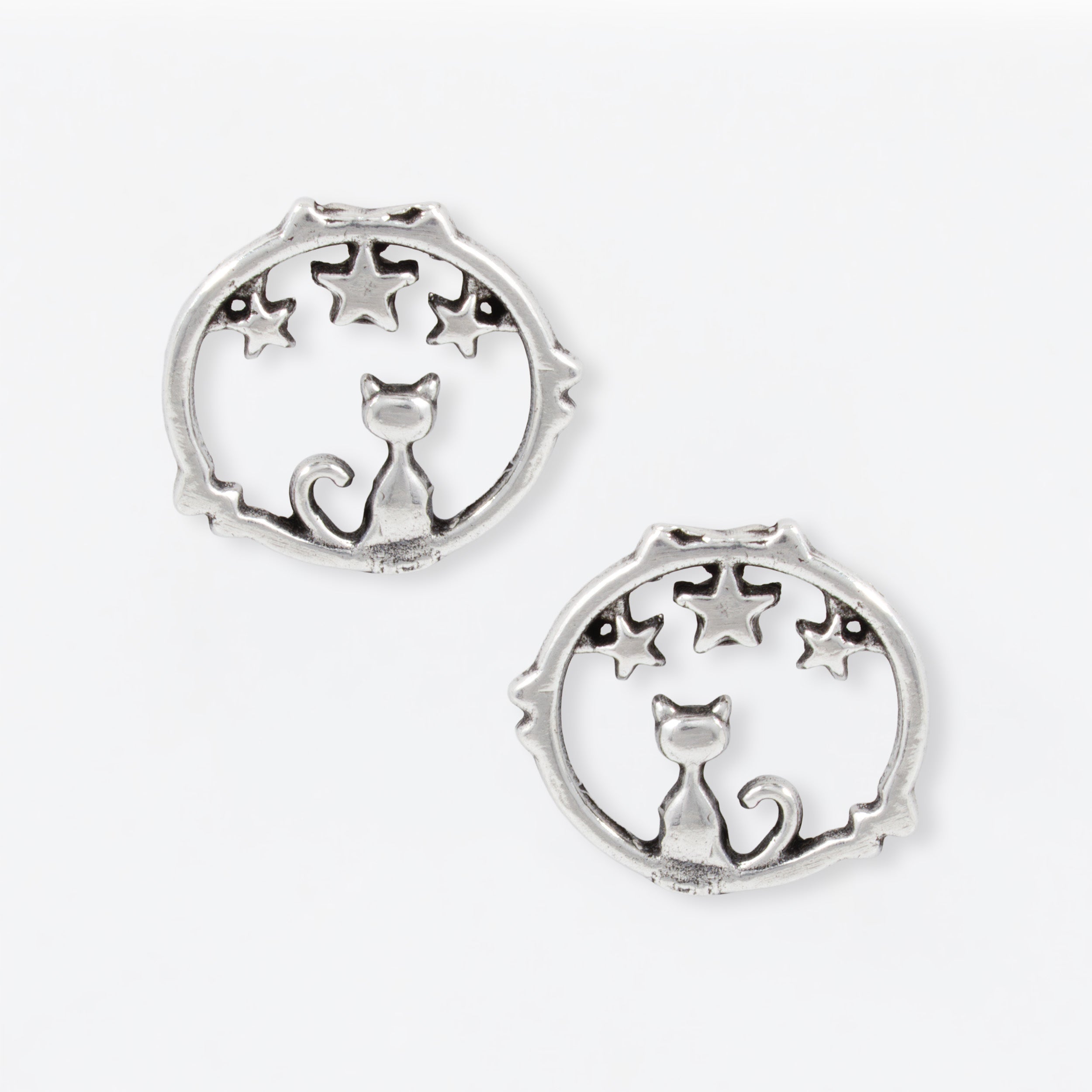 Sterling Silver Cat Under the Stars Earrings