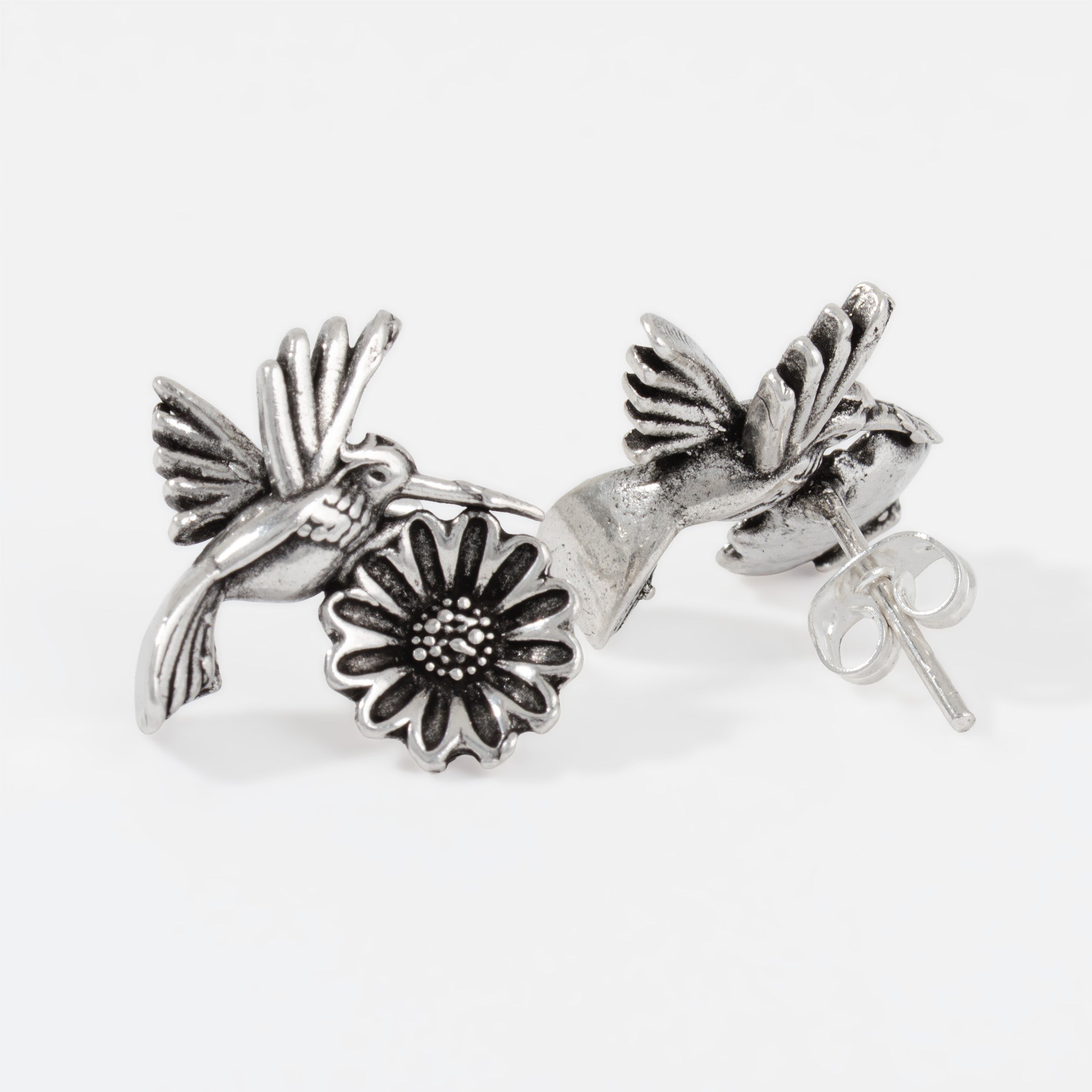 Sterling Silver Hummingbird Flower Earrings