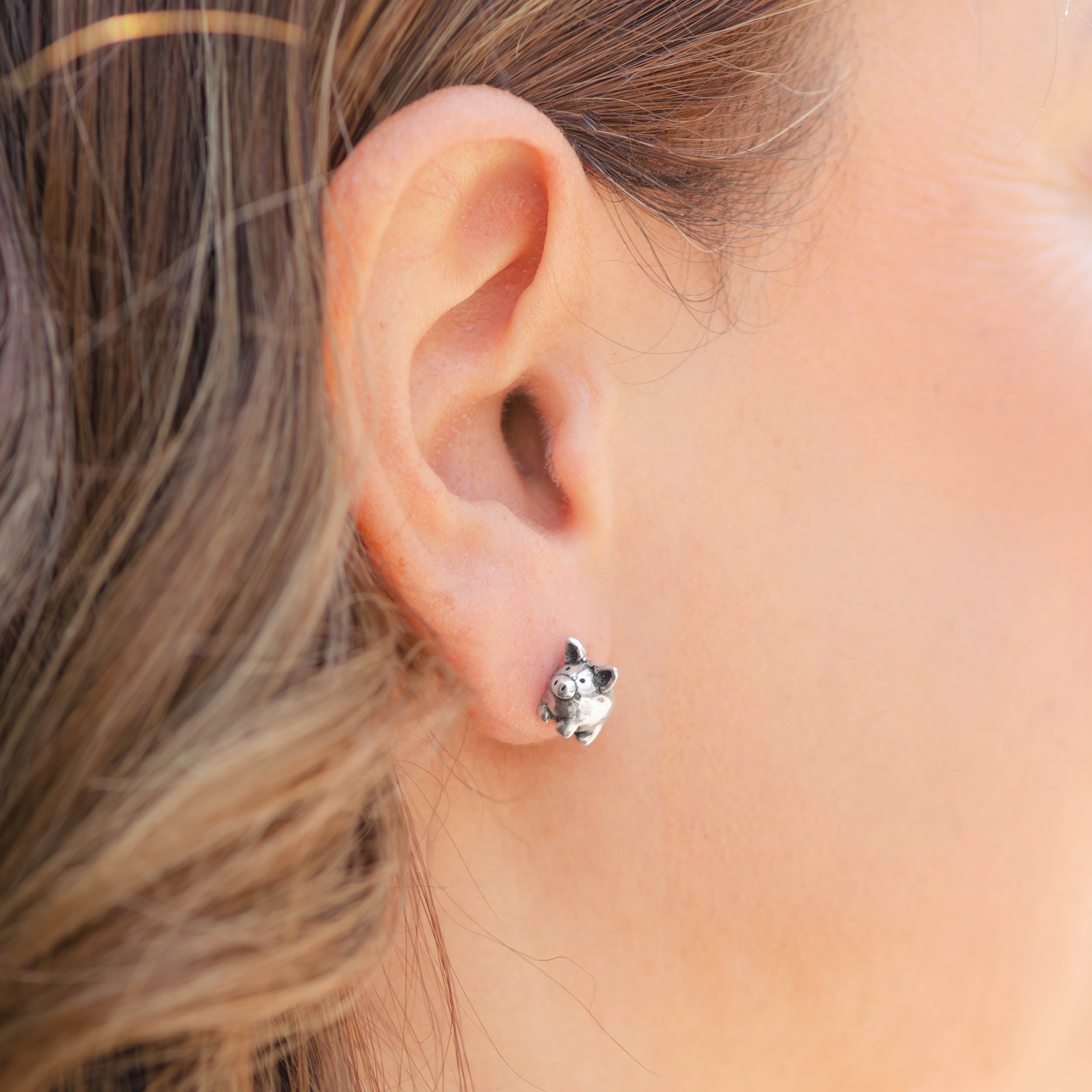 Sterling Silver Mini Piggy Earrings
