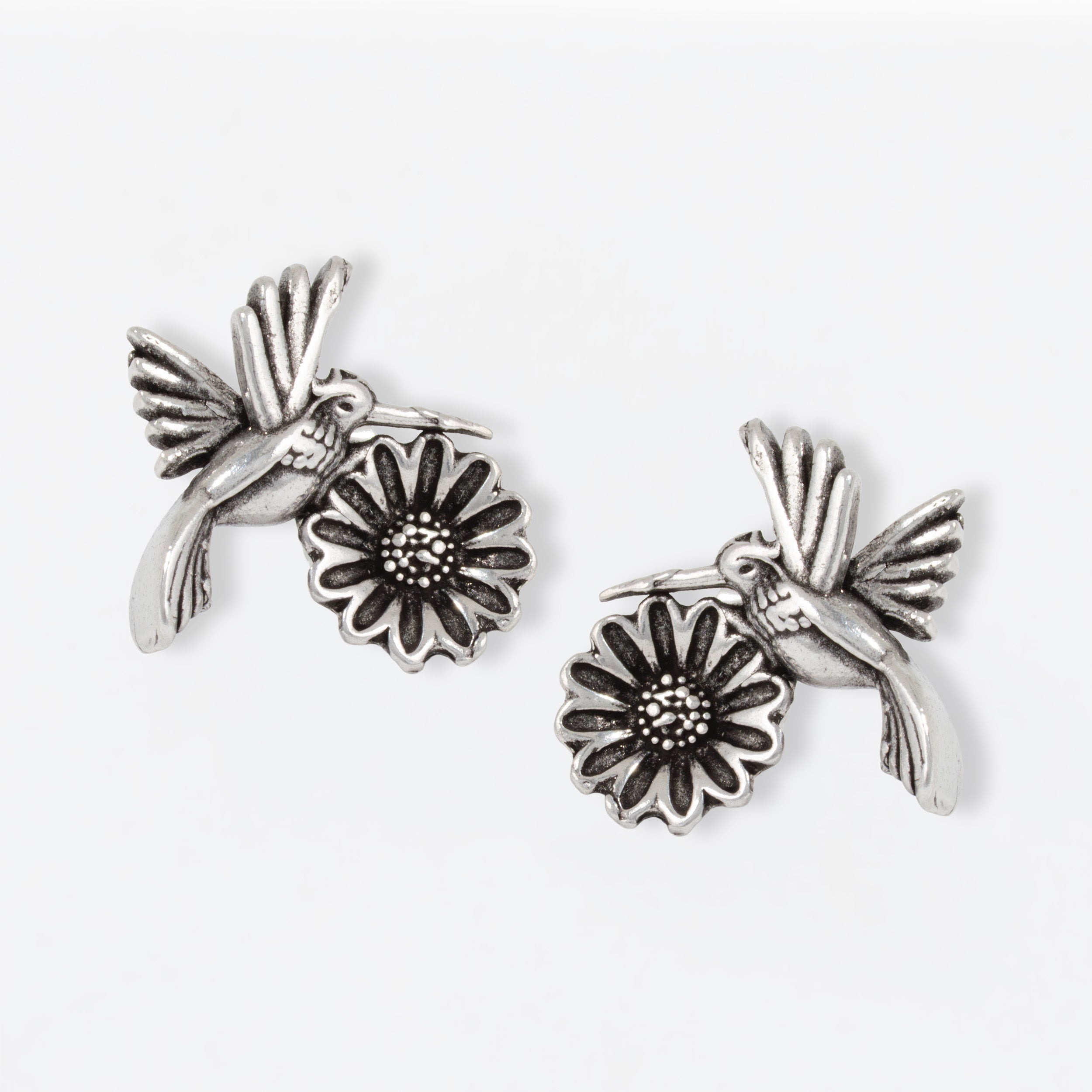 Sterling Silver Hummingbird Flower Earrings