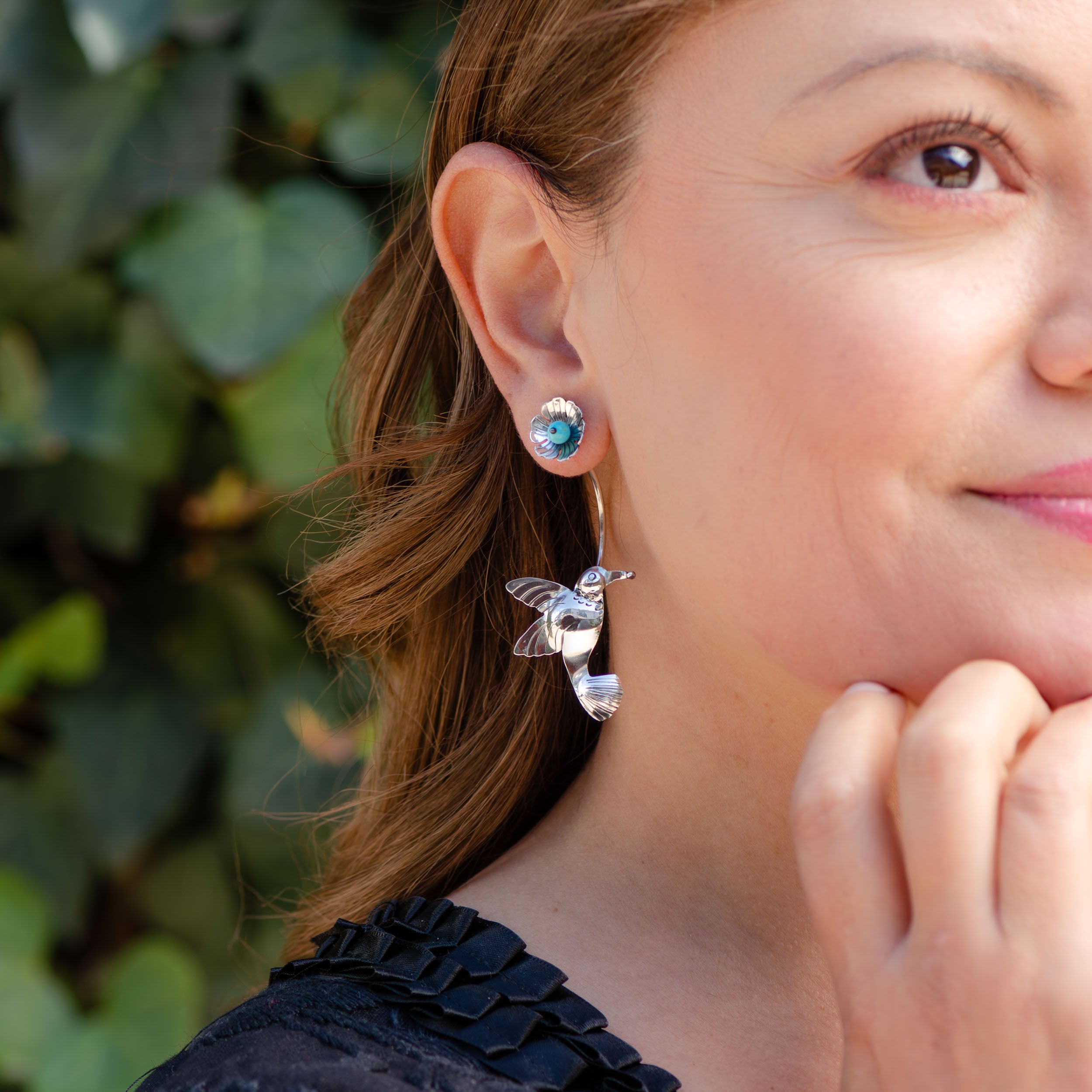 Sterling Silver Flying Hummingbird Mazahua Earrings