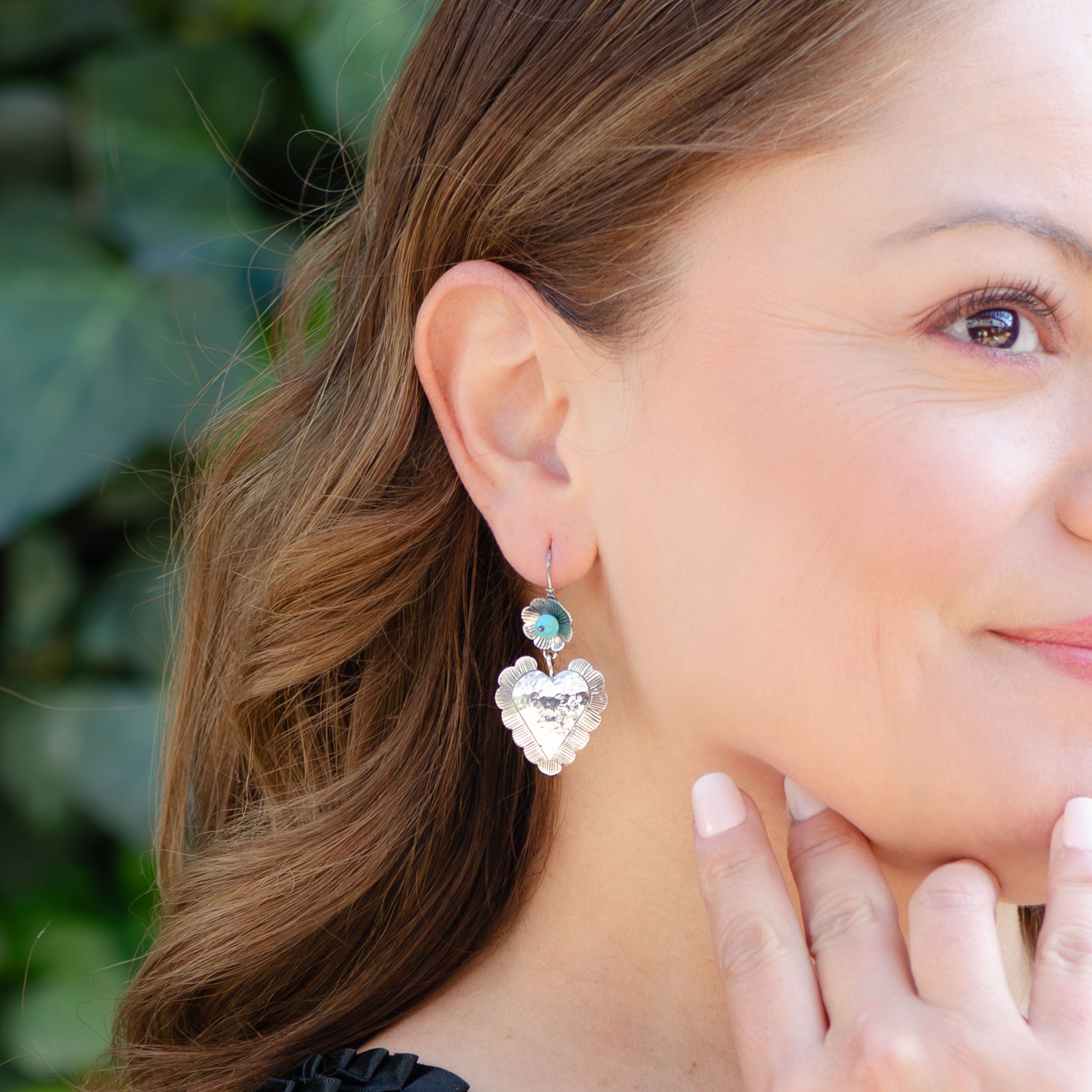 Sterling Silver Flor and Heart Mazahua Earrings