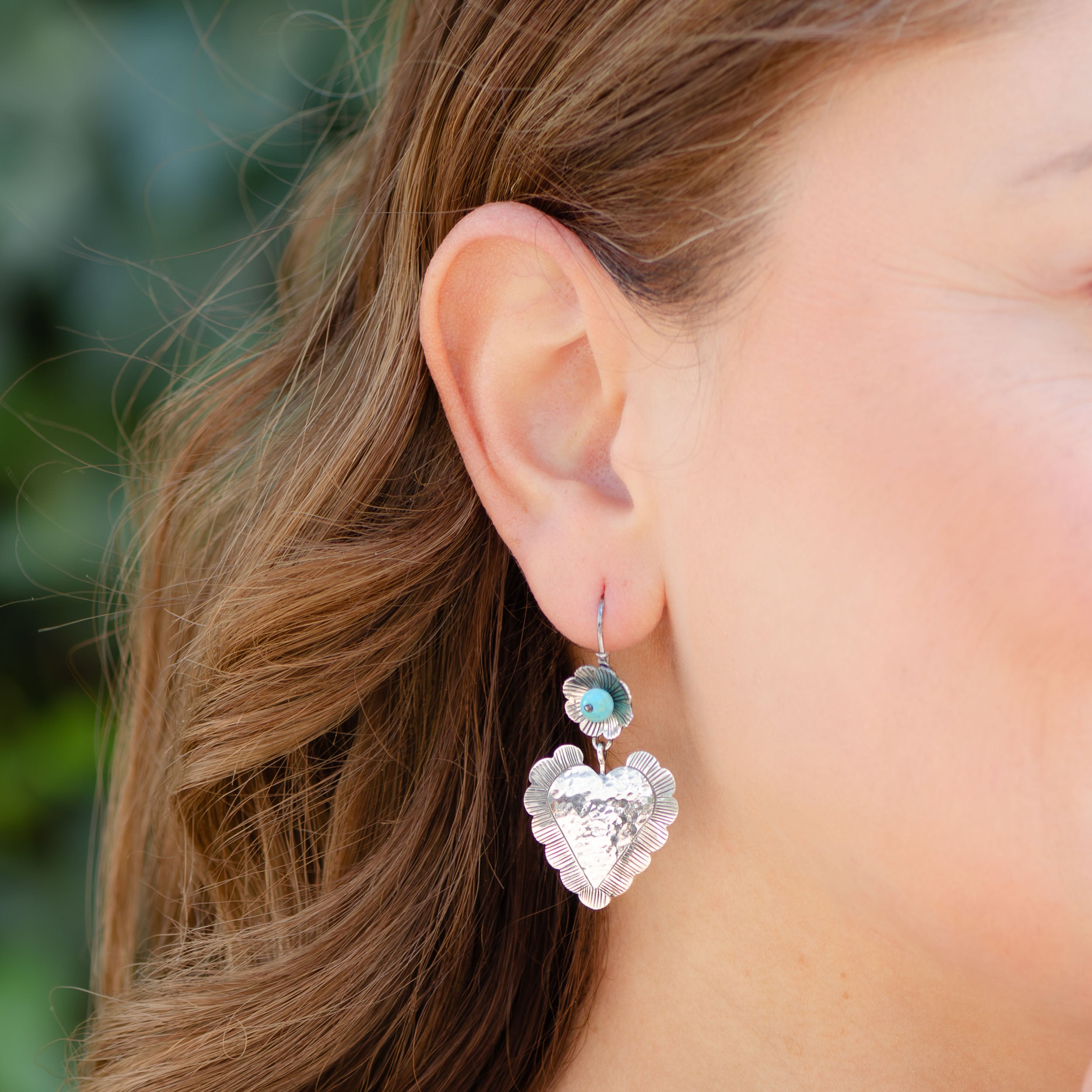 Sterling Silver Flor and Heart Mazahua Earrings
