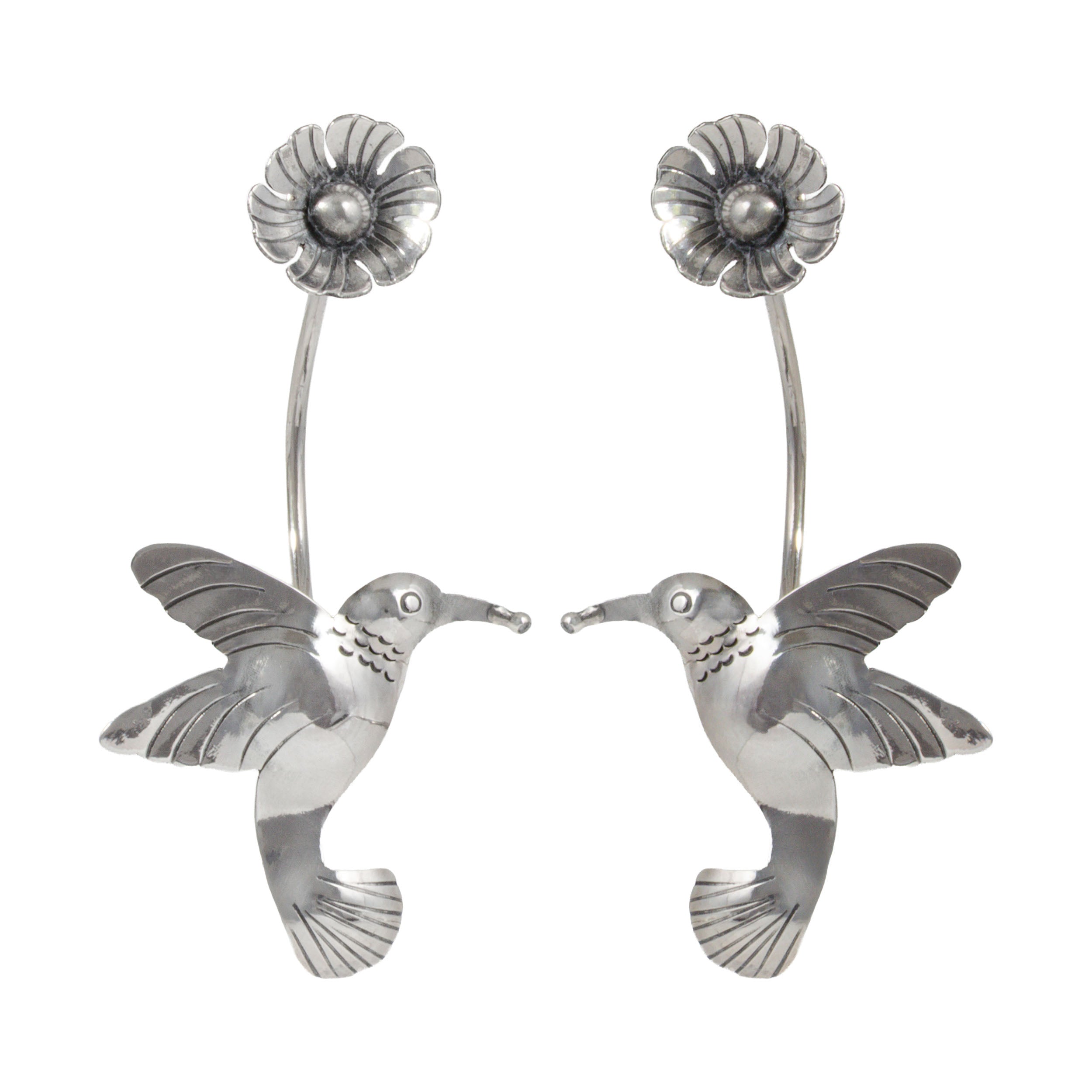 Sterling Silver Flying Hummingbird Mazahua Earrings