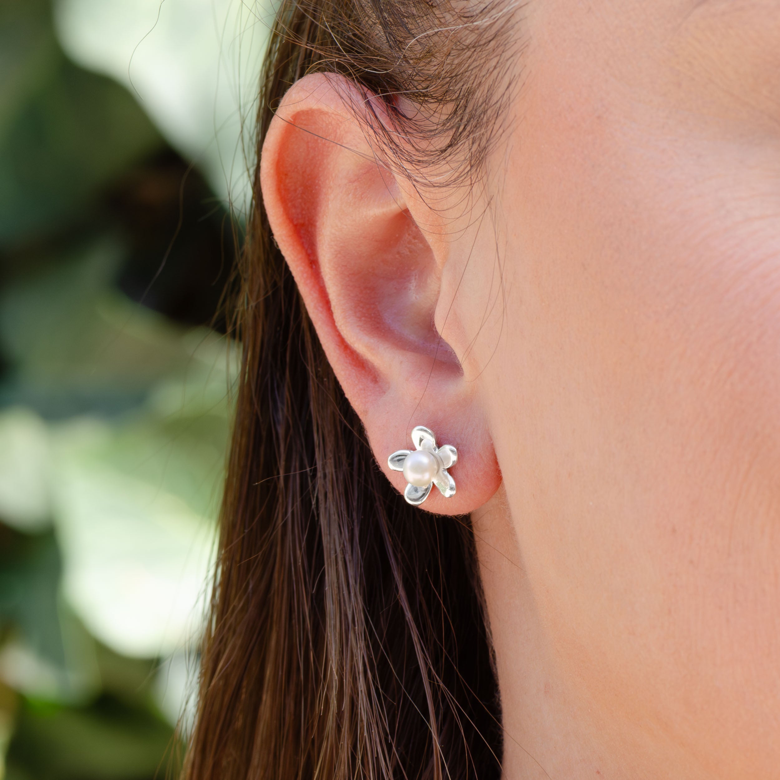 Sterling Silver Faux Pearl Flower Earrings