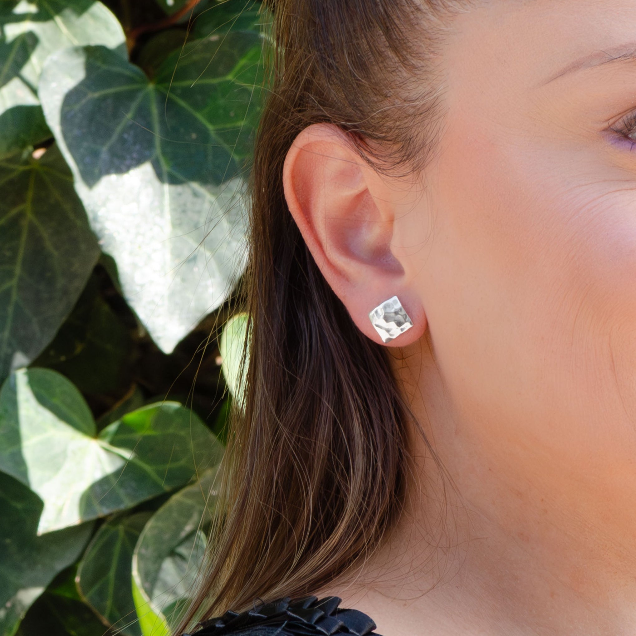 Sterling Silver Hammered Square Earrings