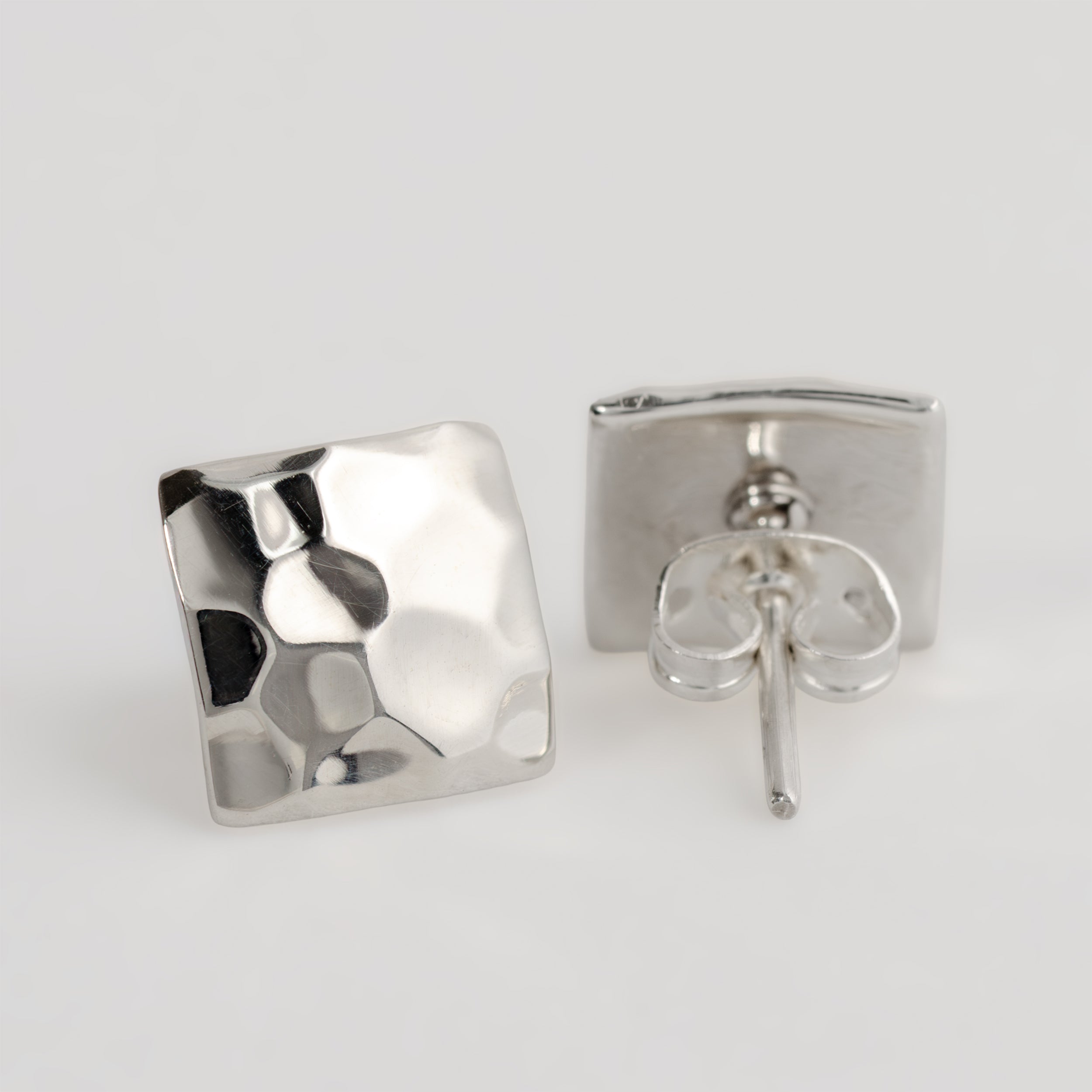 Sterling Silver Hammered Square Earrings