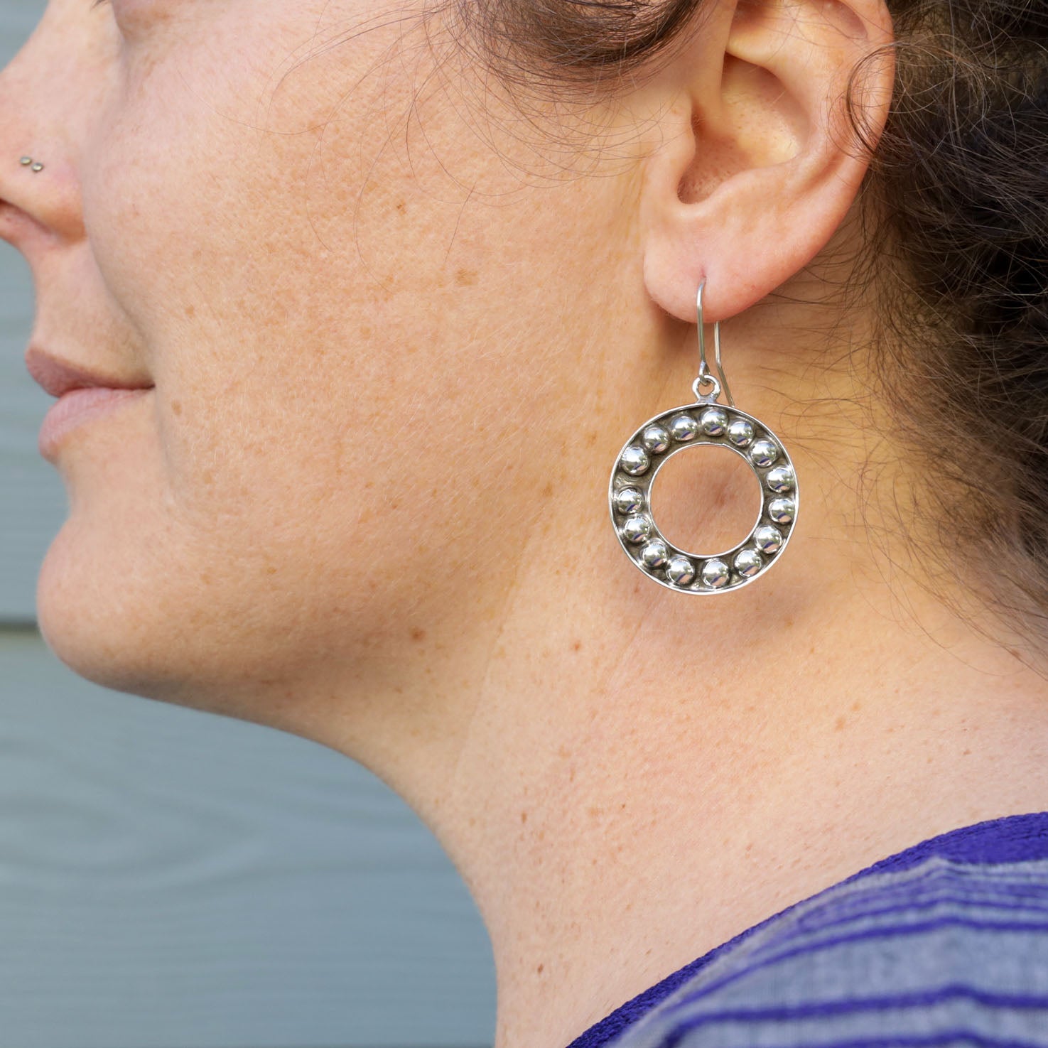 Sterling Silver Casquilla Circle Drop Earrings