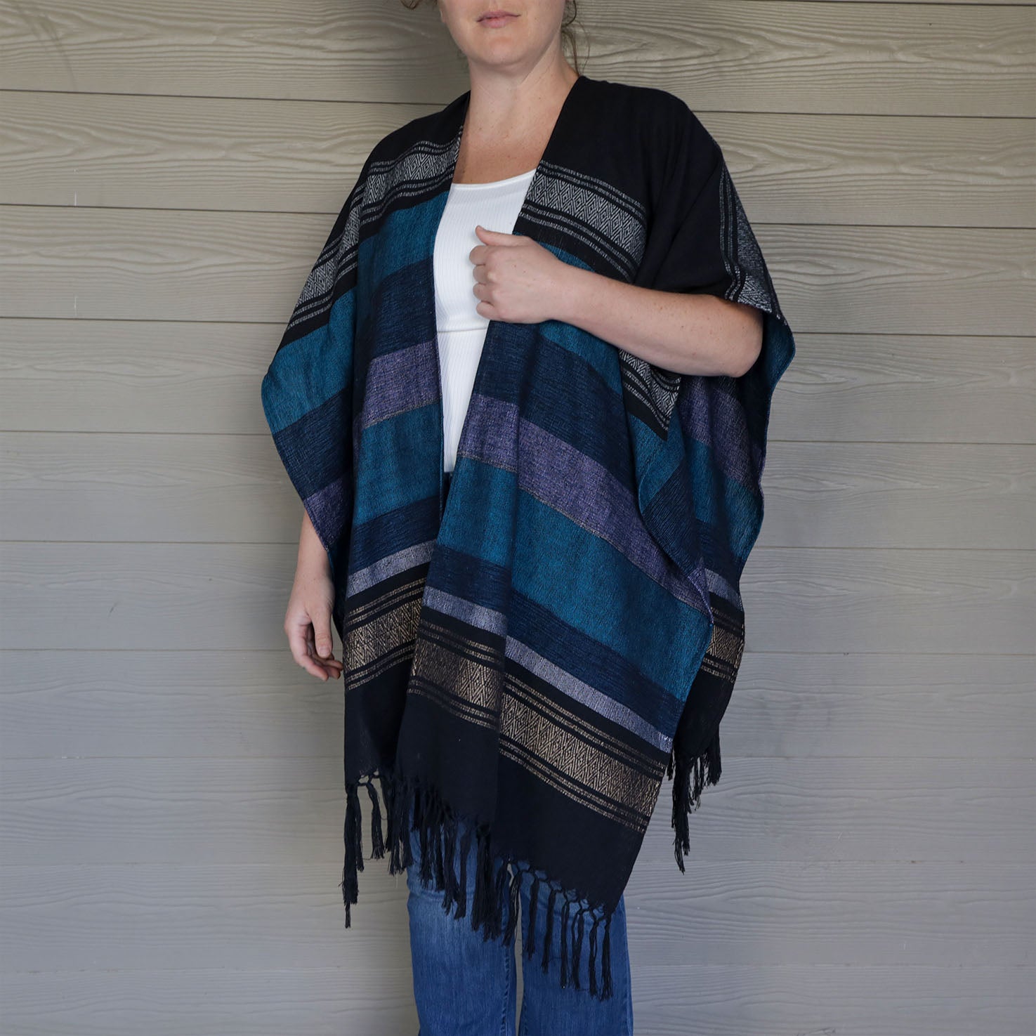 Pedal Loom Ruana, Long Cape