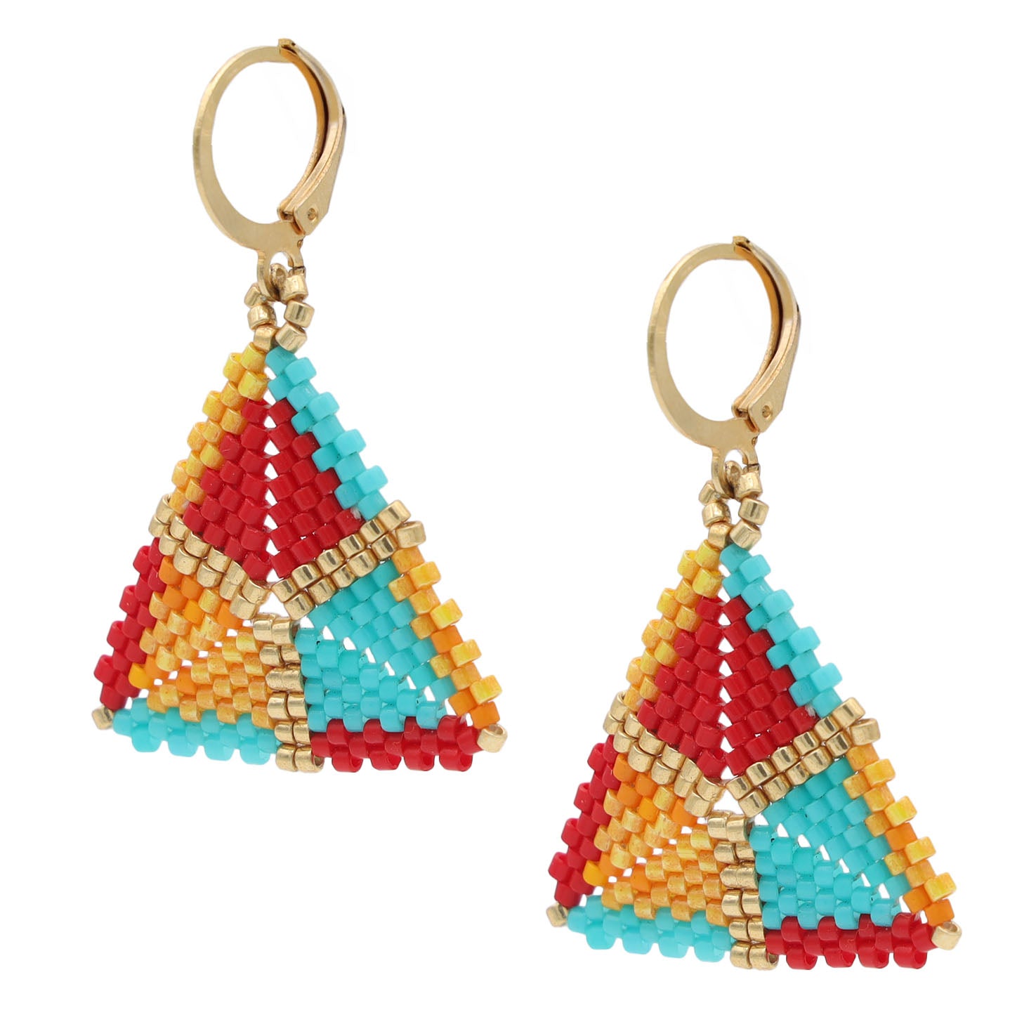 Táu Wixárika Triangle Beaded Earrings