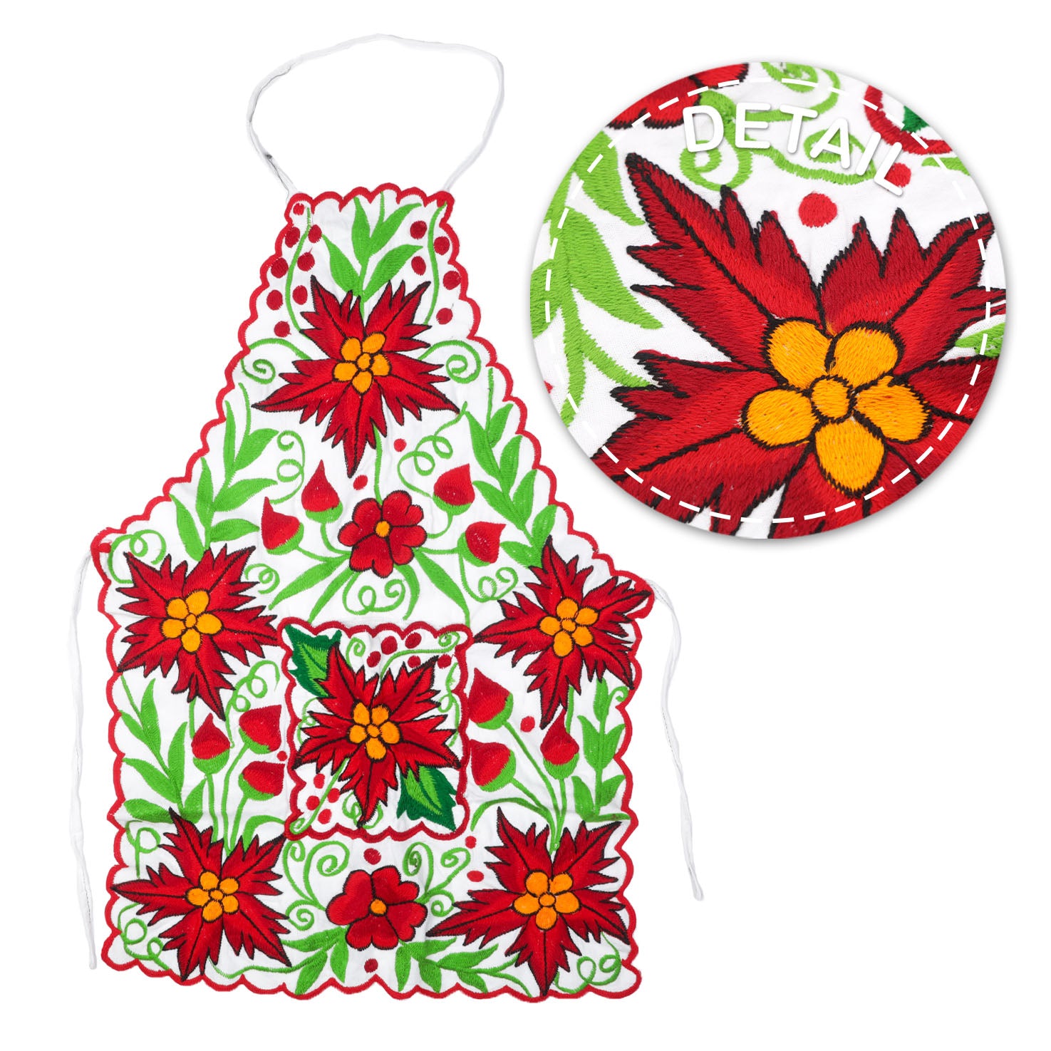 Embroidered Poinsettia Apron
