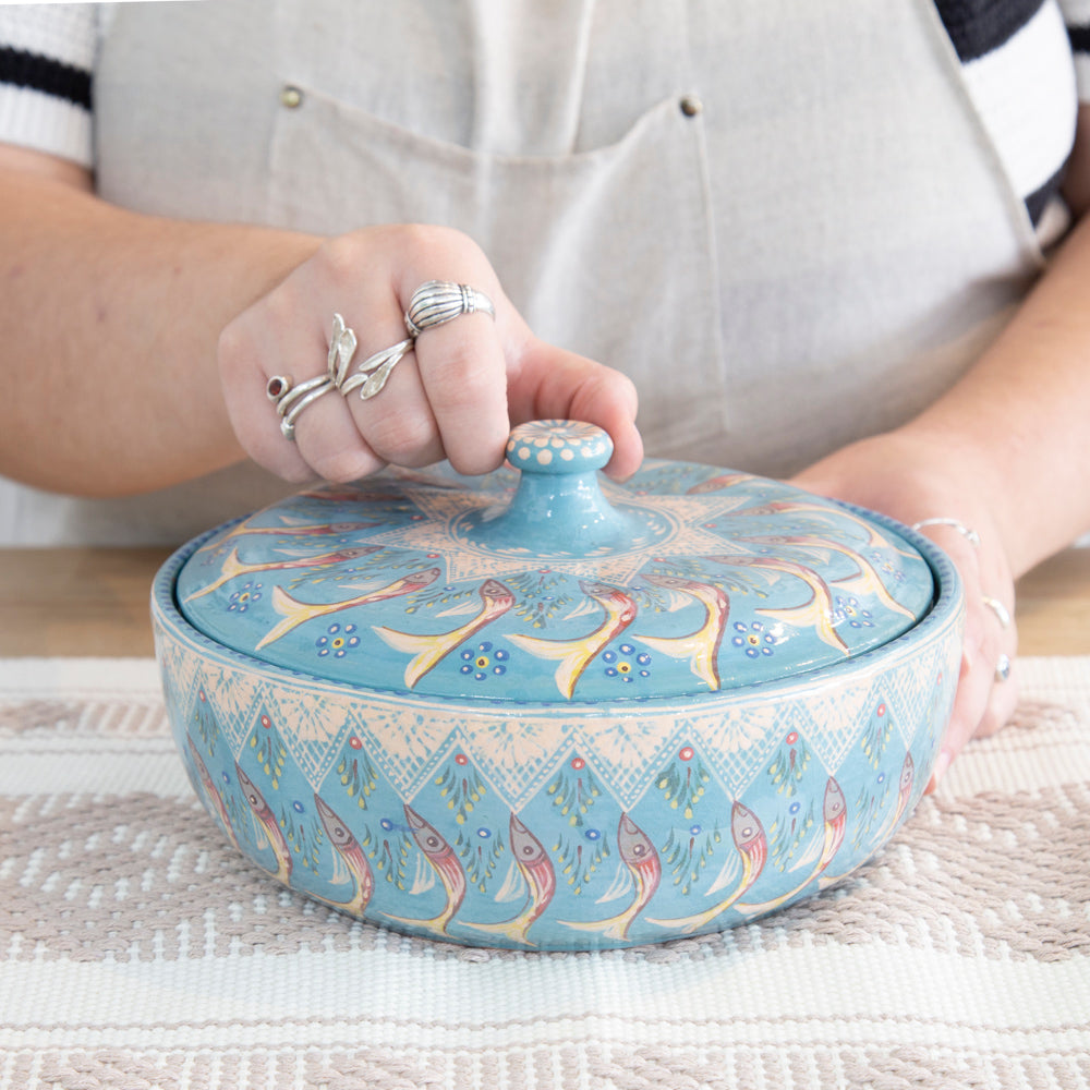 Peces de Capula Tortillero with Lid