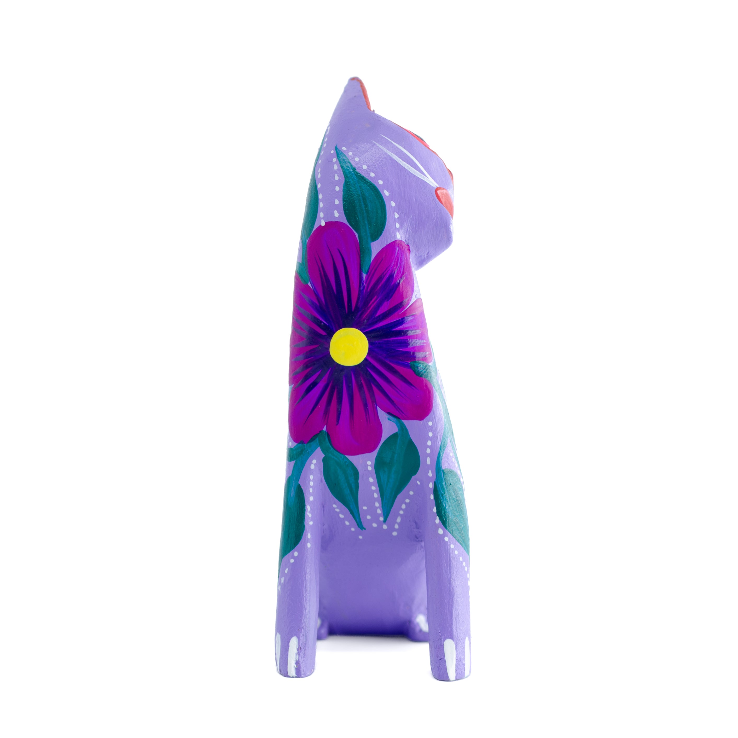 Large Hand Painted Neck Side Bend Cat Wooden Figurine